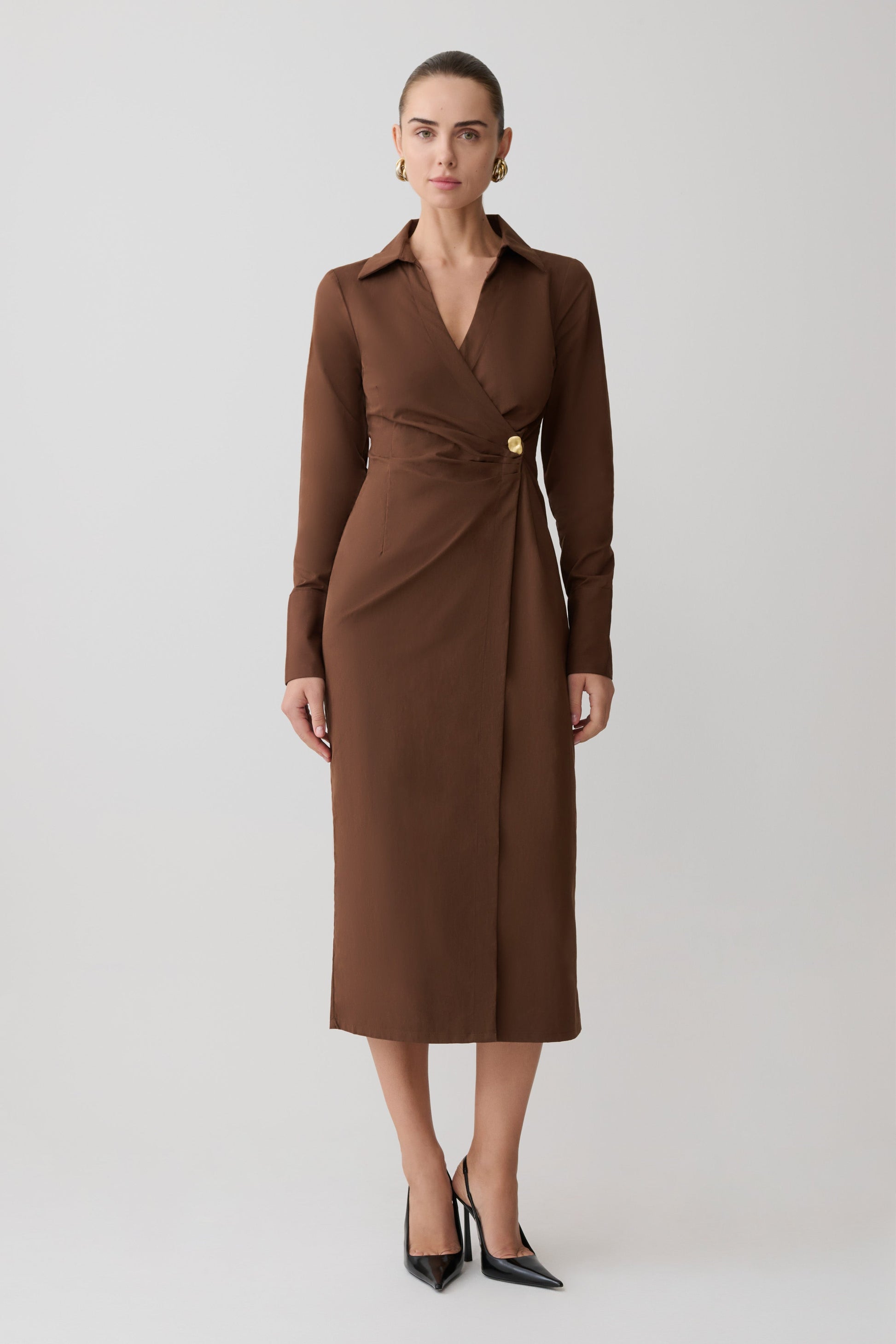 Mikaila Asymmetric Shirt Dress / Dark Chocolate | MESHKI