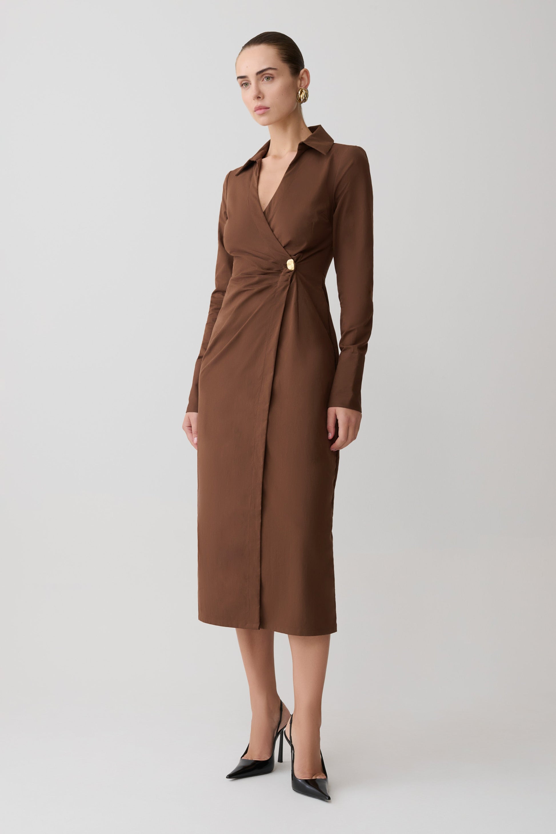 Mikaila Asymmetric Shirt Dress - Dark Chocolate #5
