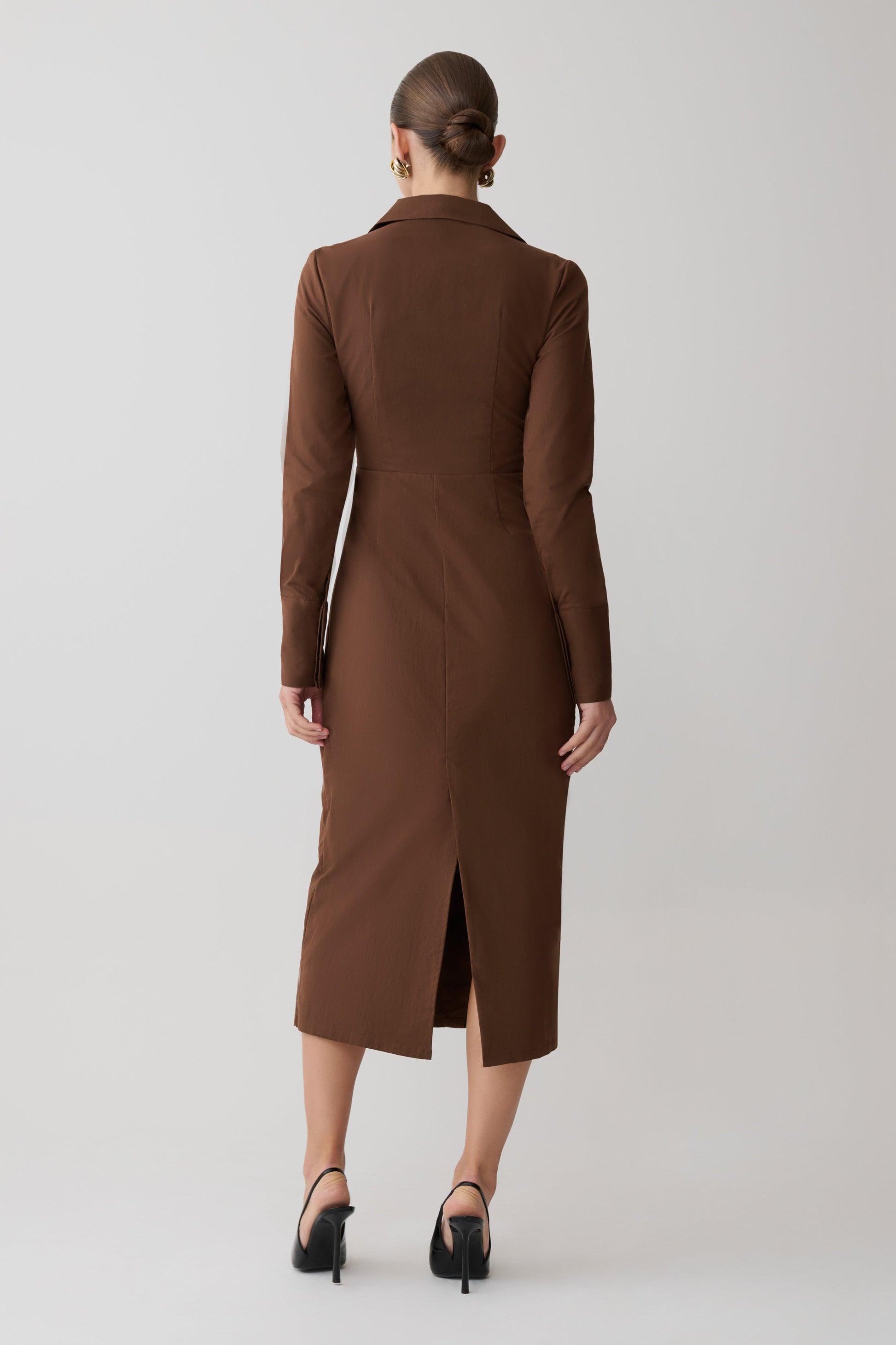 Mikaila Asymmetric Shirt Dress / Dark Chocolate | MESHKI Mikaila Asymmetric Shirt Dress / Dark Chocolate | MESHKI