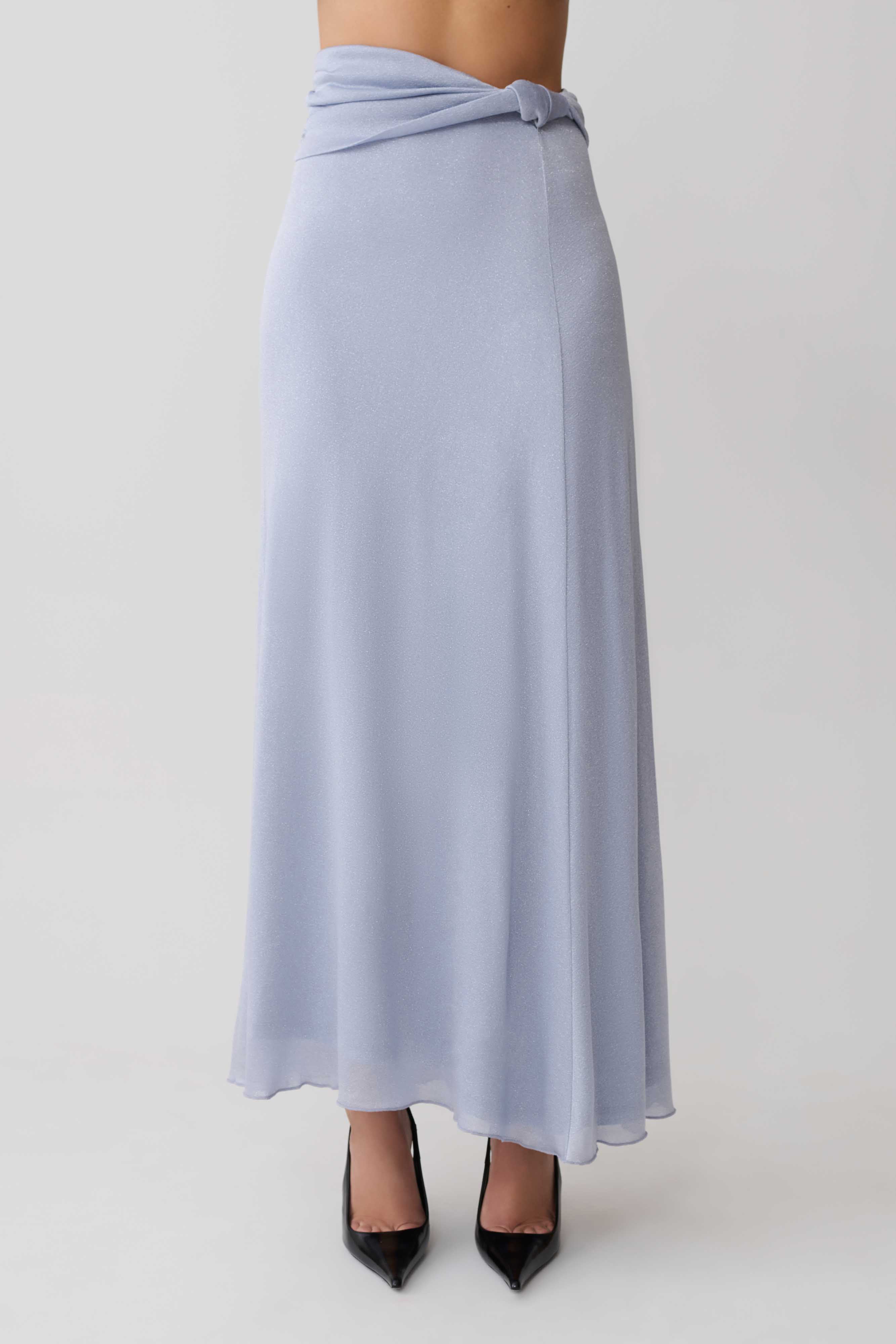 Adrienne Lurex Knot Maxi Skirt - Pastel Blue | MESHKI US