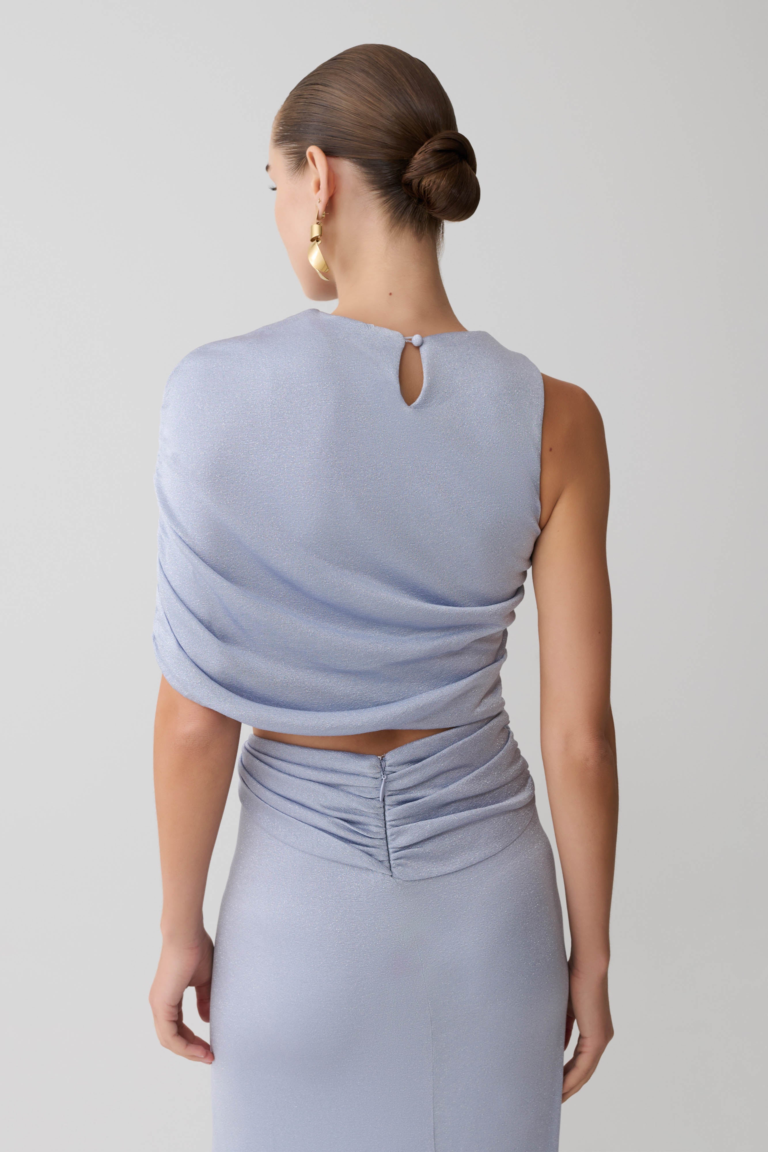 Adrienne One Shoulder Lurex Top - Pastel Blue | MESHKI US
