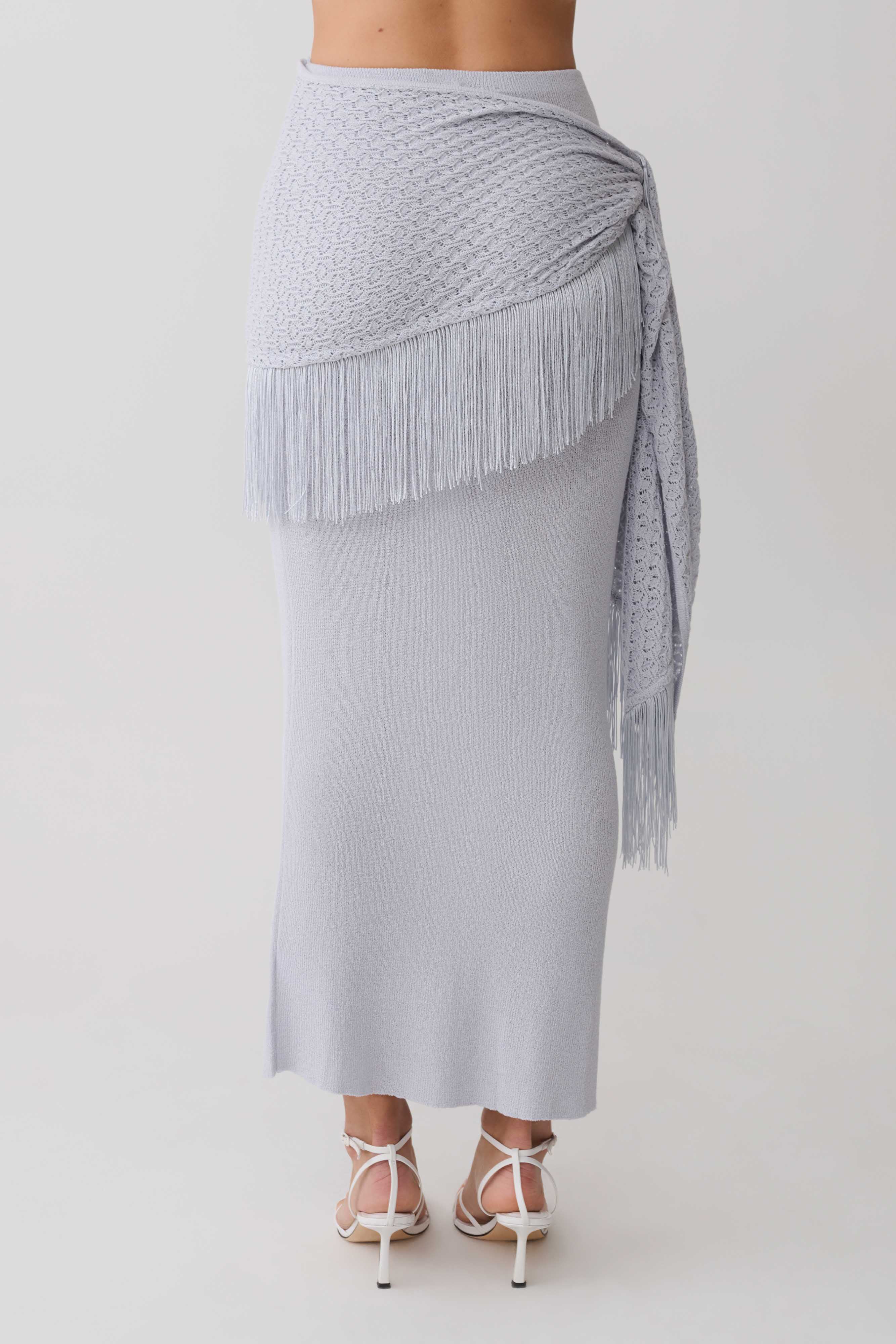 Jaytee Knit Maxi Skirt With Fringe Tie - Sky Blue | MESHKI US