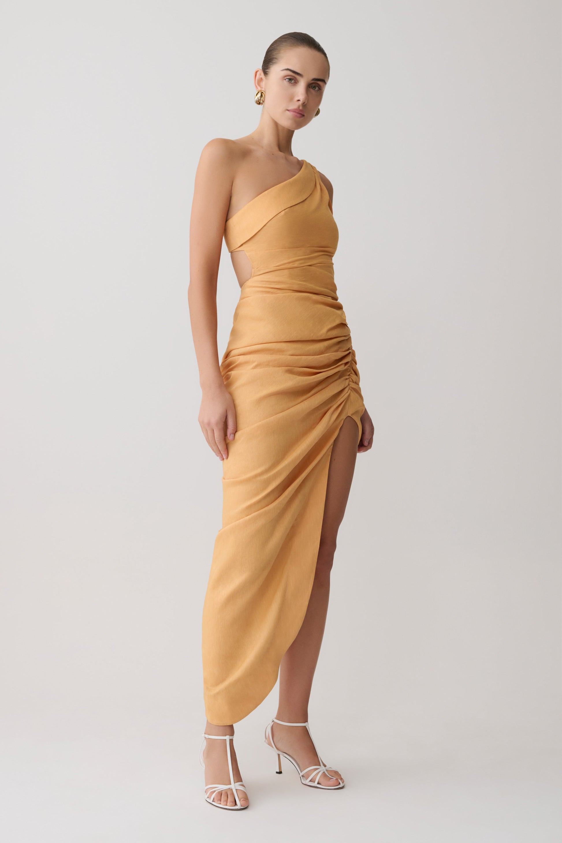 linen midi dress Birgit Linen Midi Dress With Hardware / Deep Peach | MESHKI