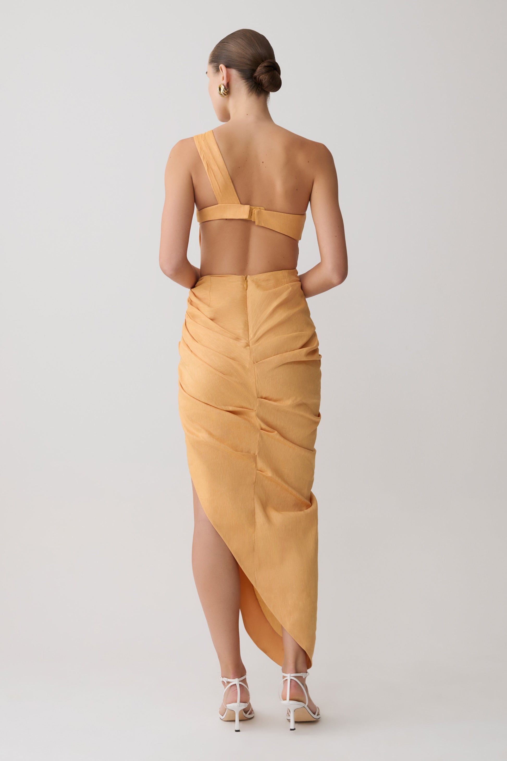 Birgit Linen Midi Dress With Hardware / Deep Peach | MESHKI