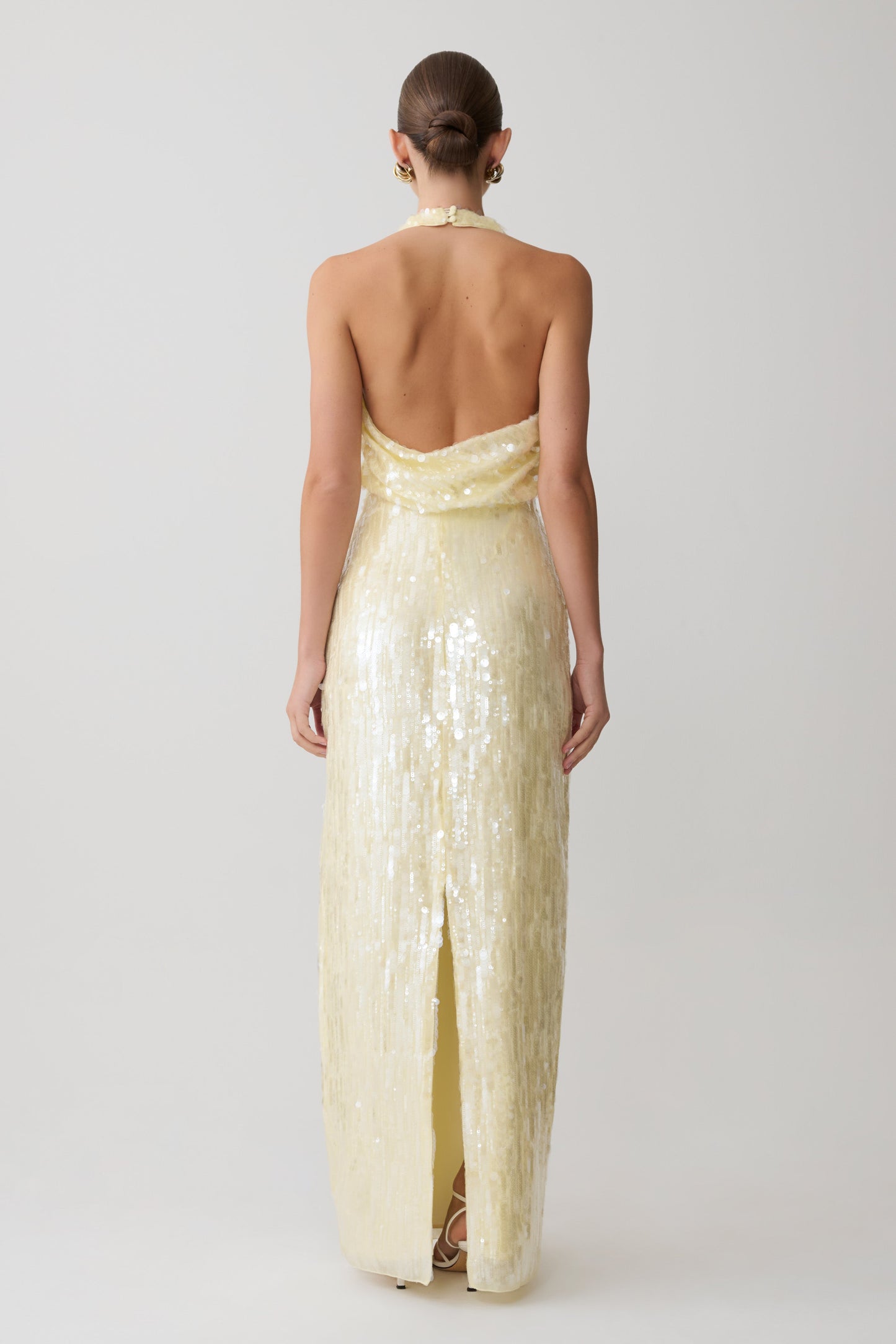 Gertrud Sequin Halter Maxi Dress - Lemon