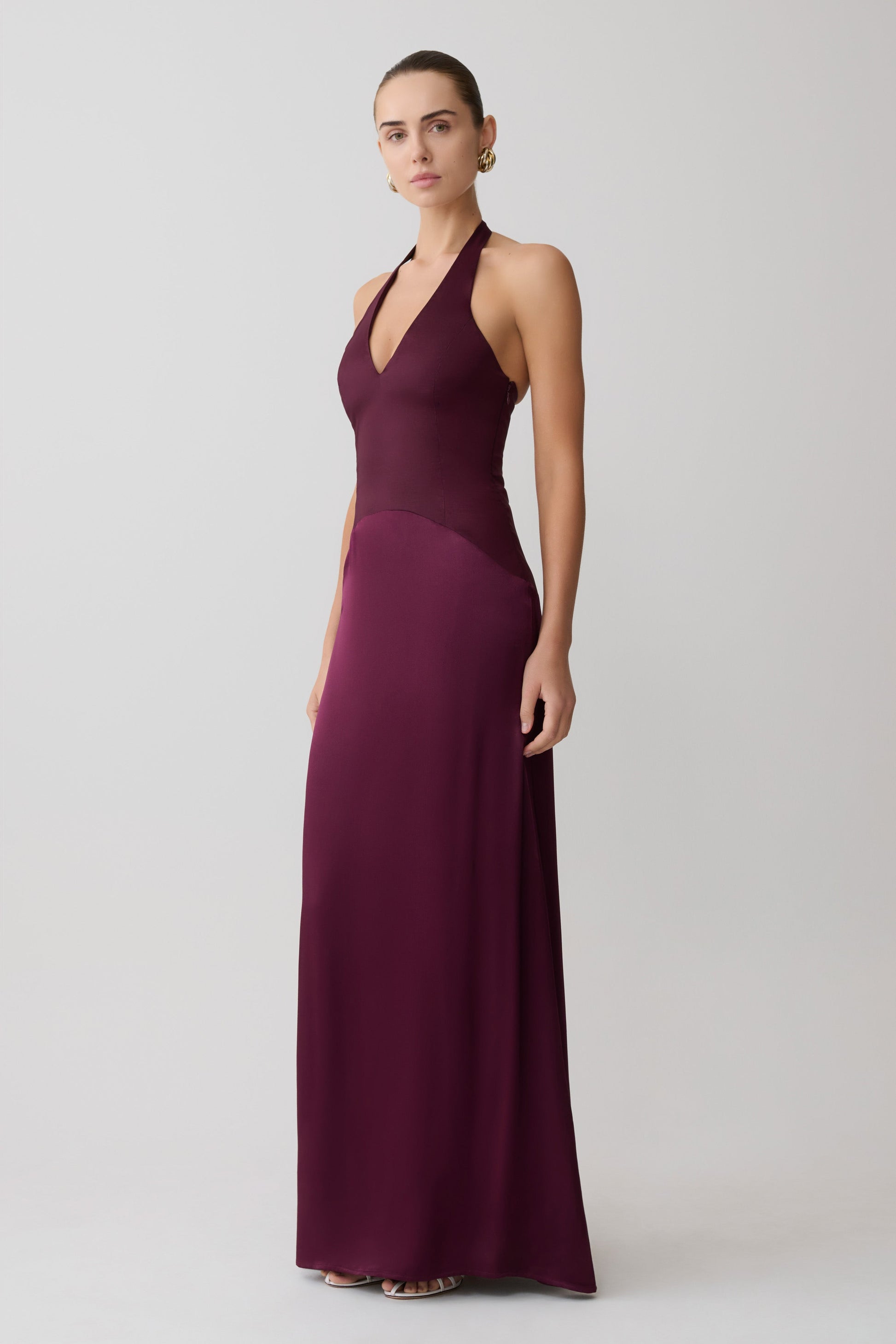 Maura Taffeta And Satin Maxi Dress / Wine | MESHKI