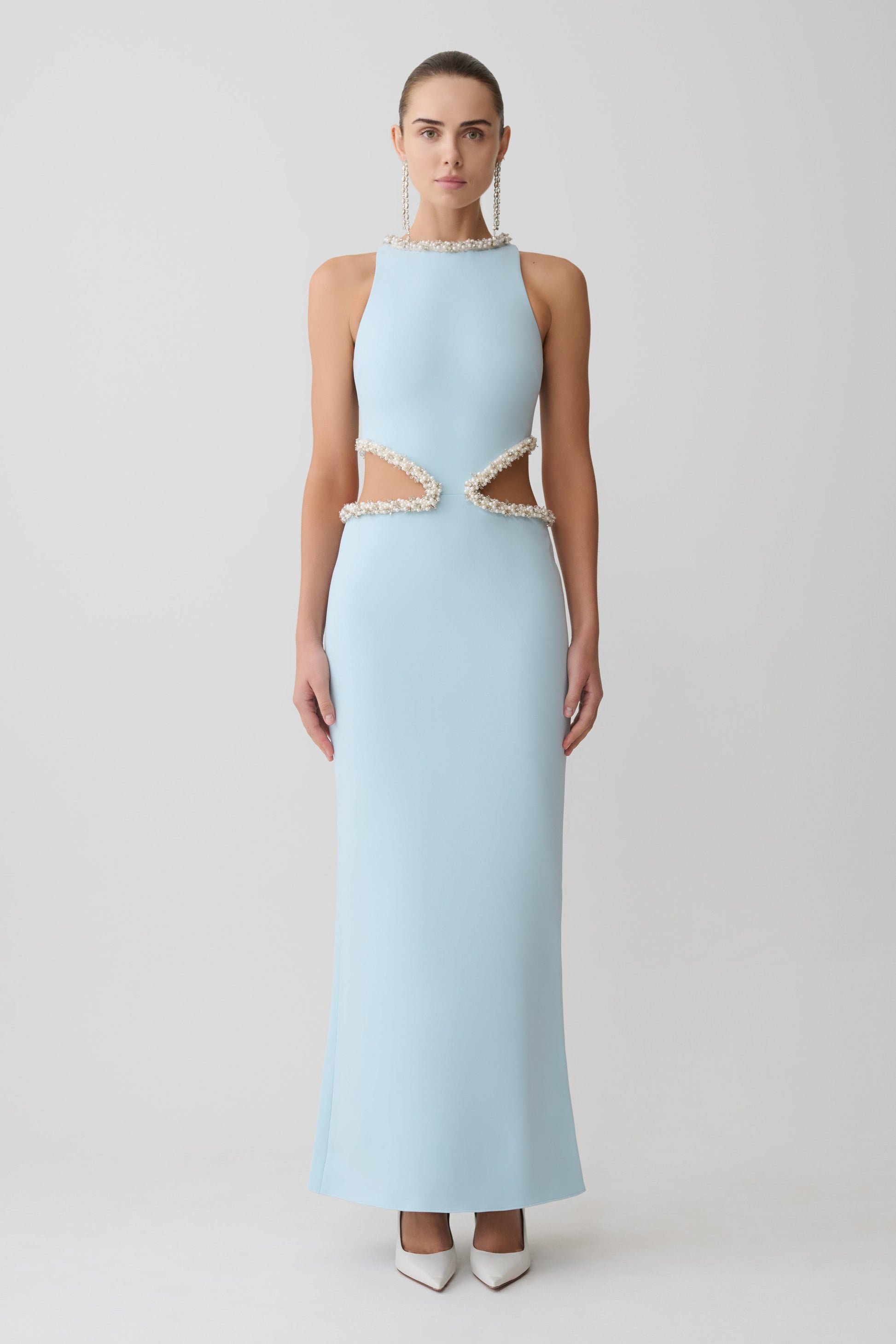 Nicole Embellished Cut Out Maxi Dress / Pale Blue | MESHKI