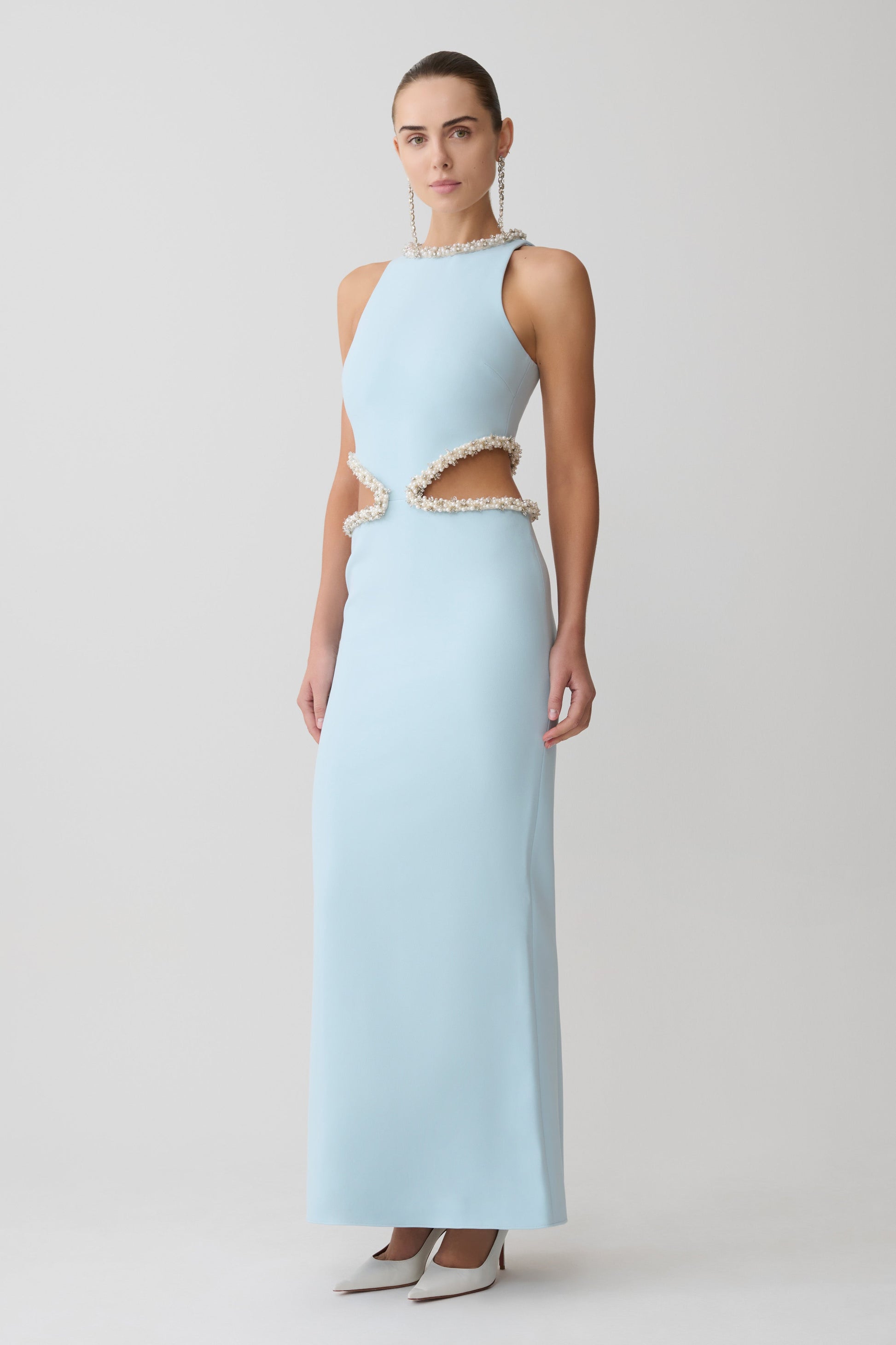 Nicole Embellished Cut Out Maxi Dress / Pale Blue | MESHKI