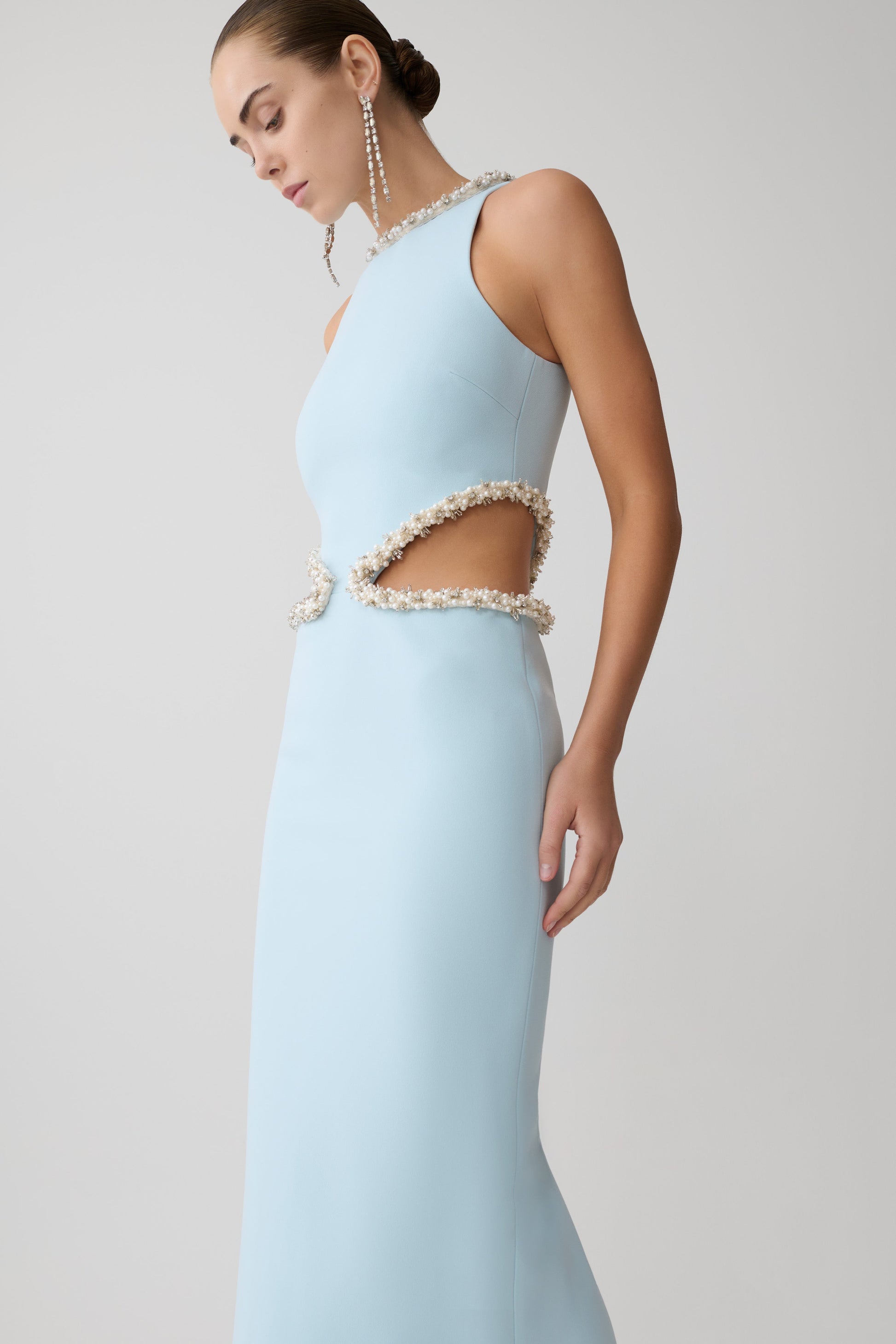 Nicole Embellished Cut Out Maxi Dress / Pale Blue | MESHKI