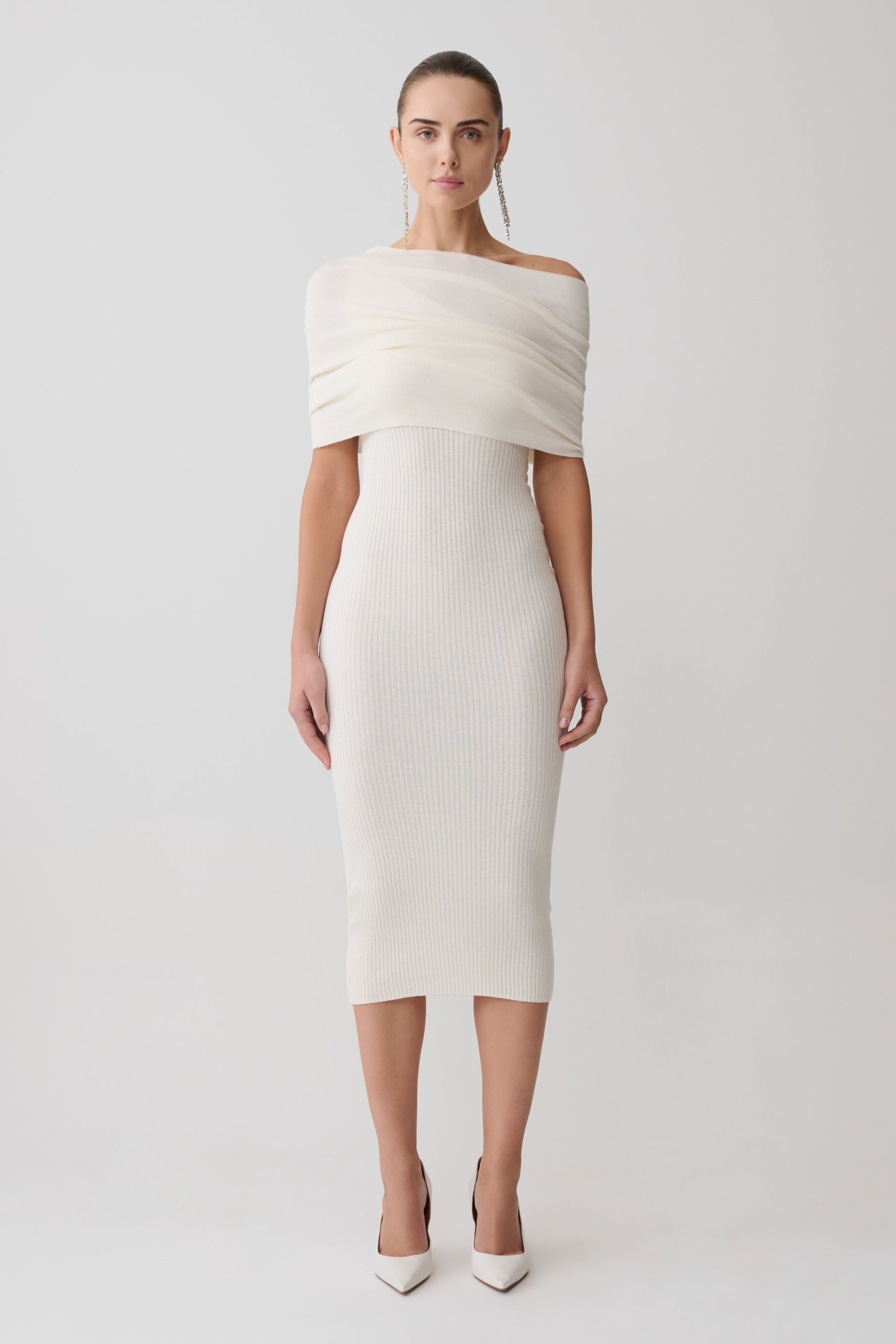 white cashmere dress Zandie Cashmere Blend Knit Midi Dress / Ivory | MESHKI
