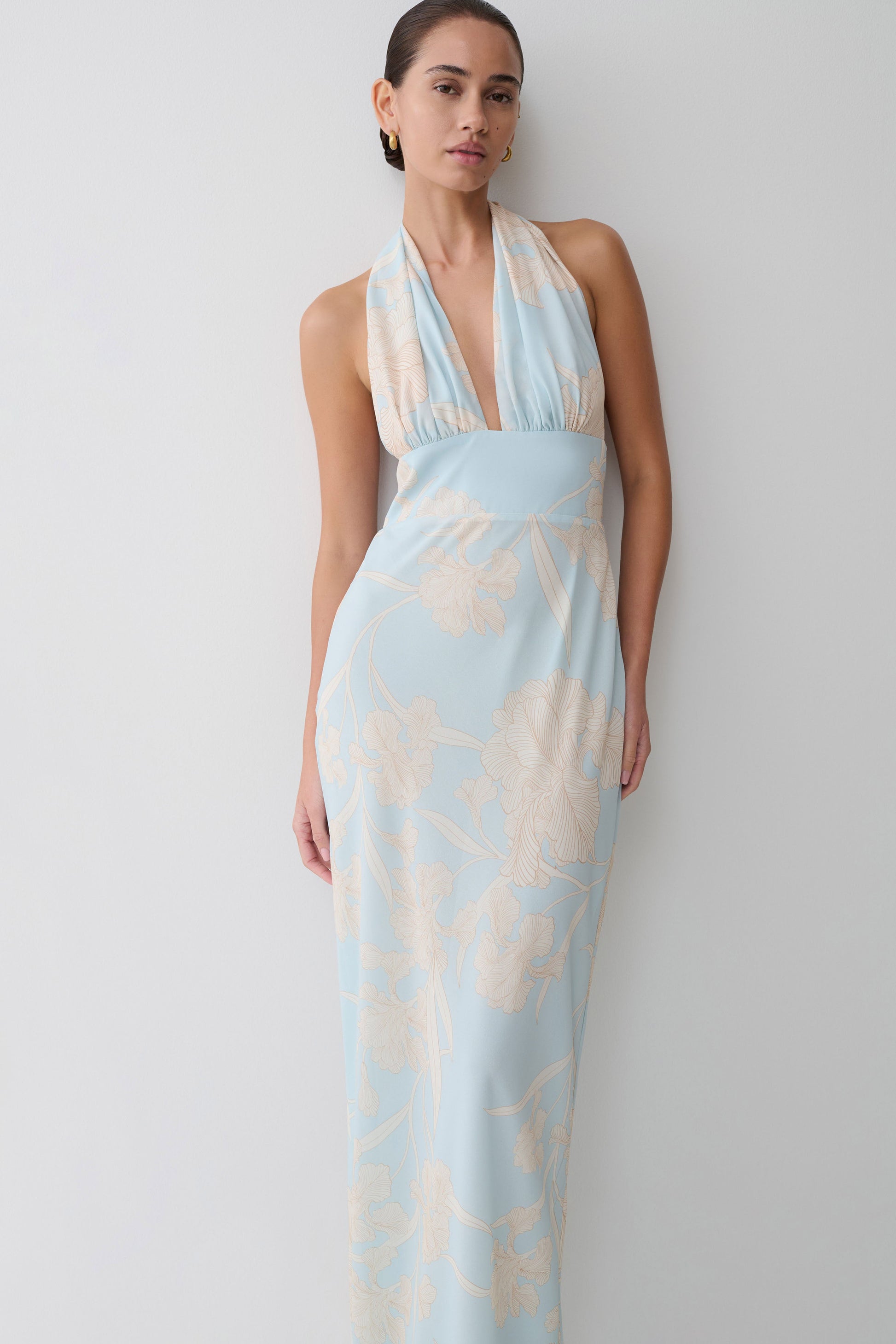 Nadine Halter Scarf Chiffon Maxi Dress - Blue Floral Print #7