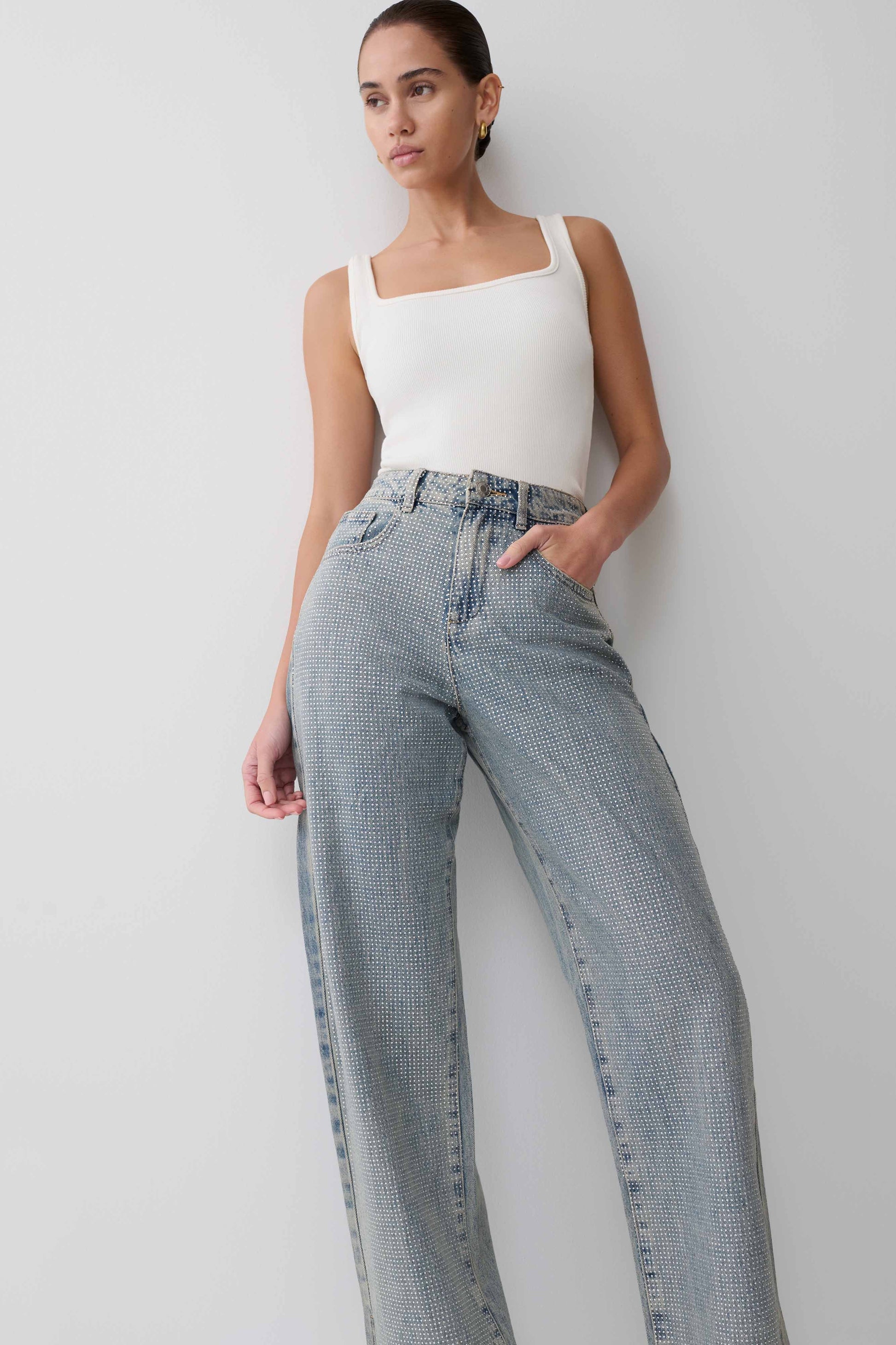 Tyla Diamante Denim Jeans - Blue/Green #5