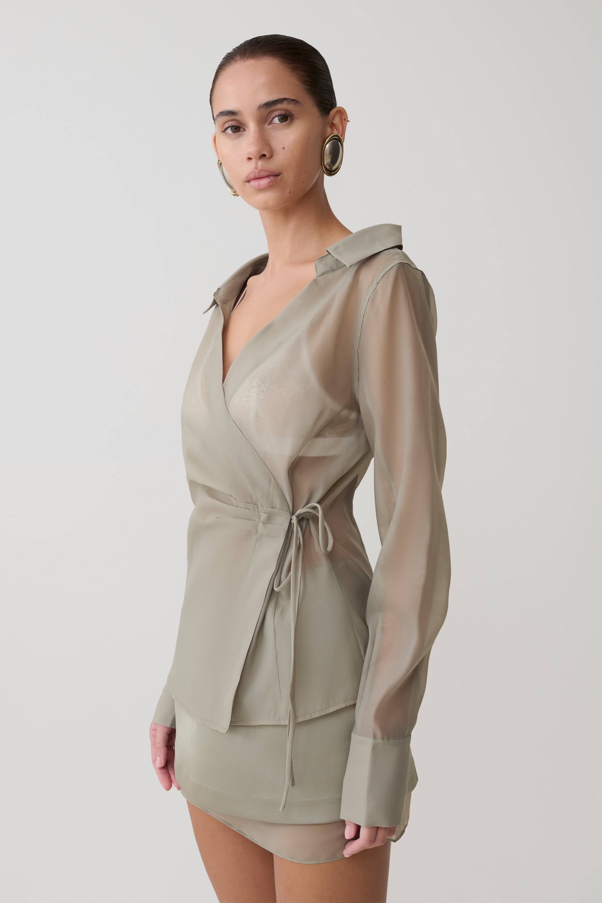 Frankie Organza Cross Over Shirt - Smoke #2