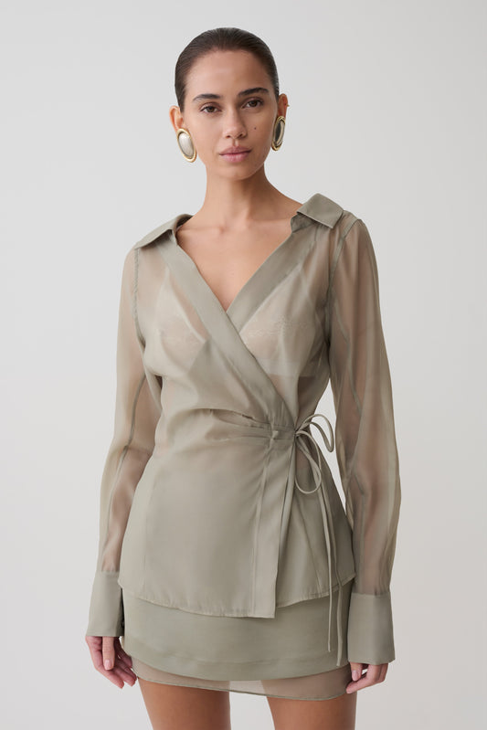 Frankie Organza Cross Over Shirt - Smoke