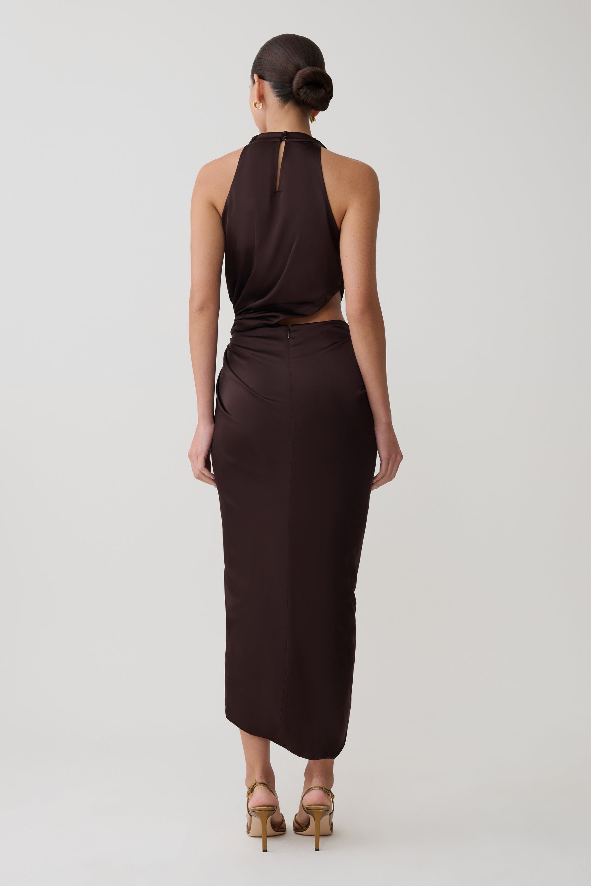 white christmas dresses Black Beaded Draped Halter Midi Dress main image 0