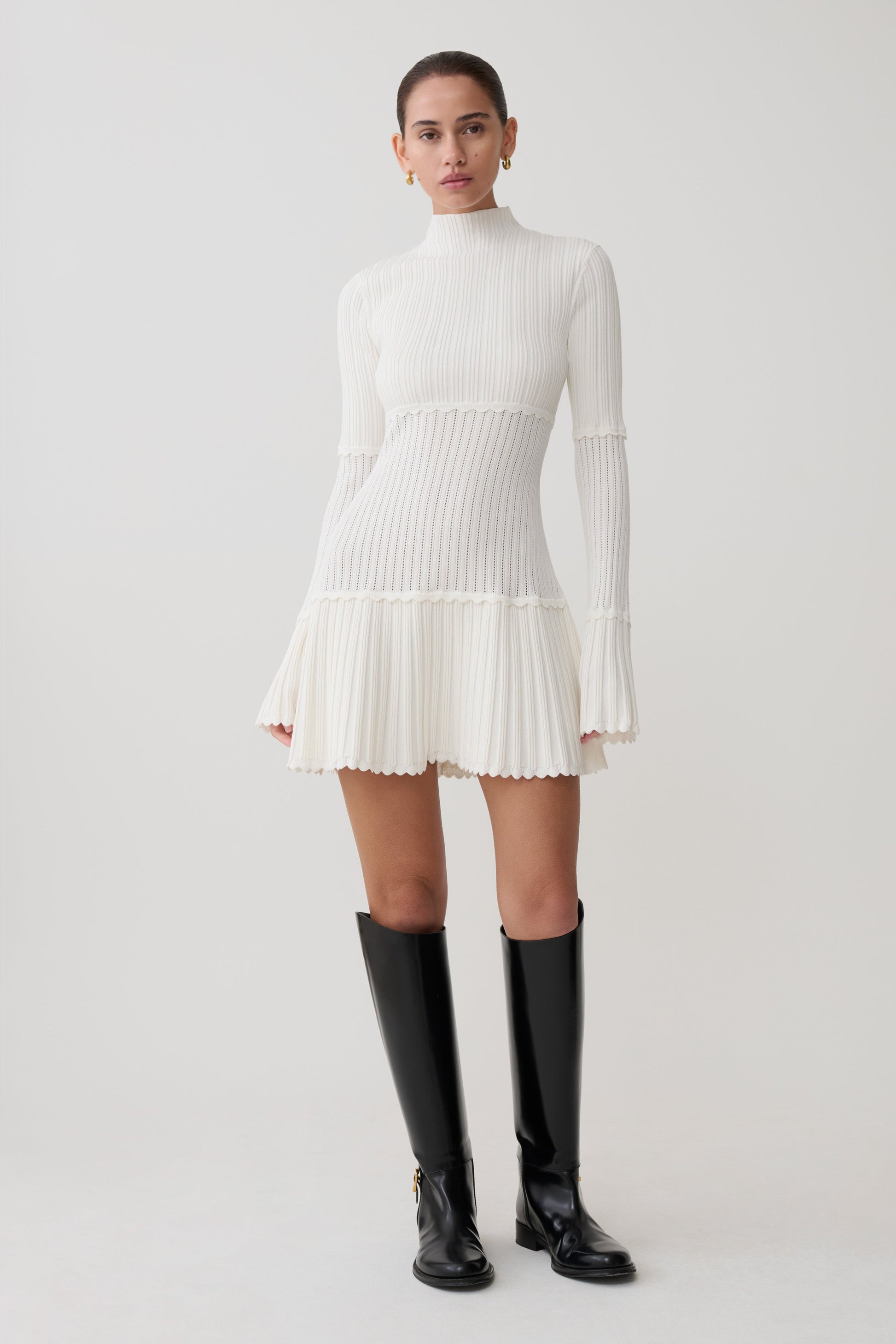Adena Pointelle Knit Mini Dress / Ivory | MESHKI