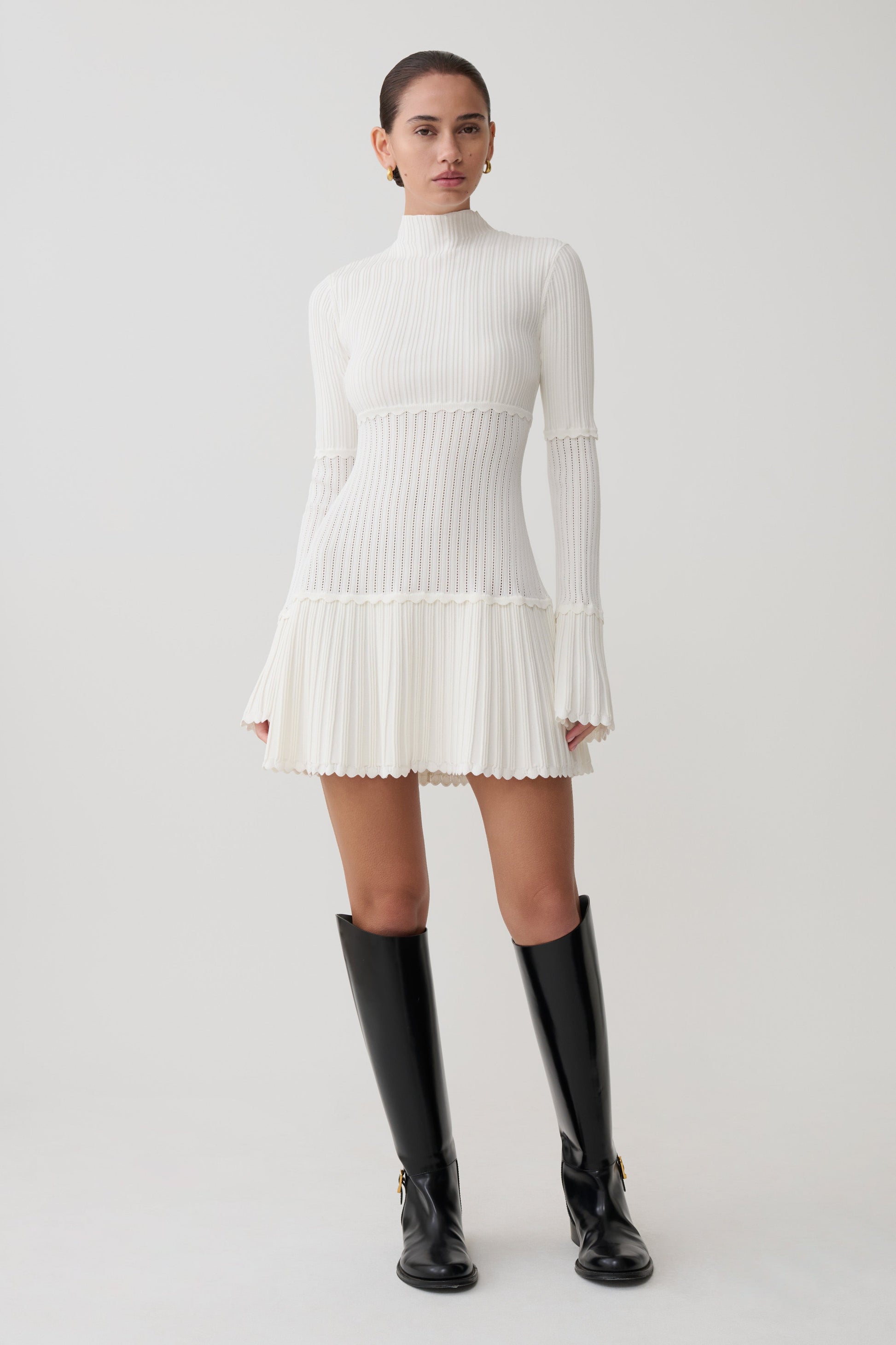 Adena Pointelle Knit Mini Dress / Ivory | MESHKI