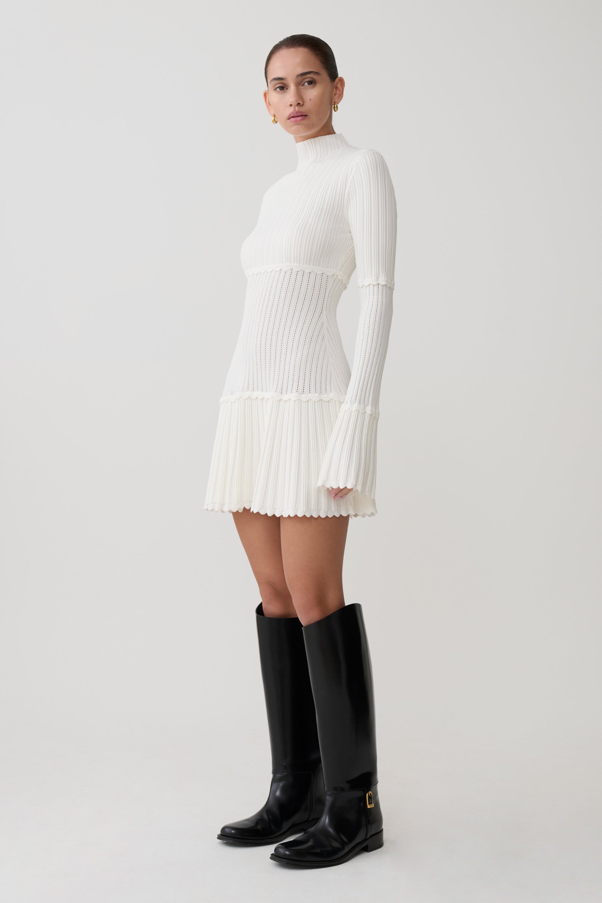 Adena Pointelle Knit Mini Dress / Ivory | MESHKI