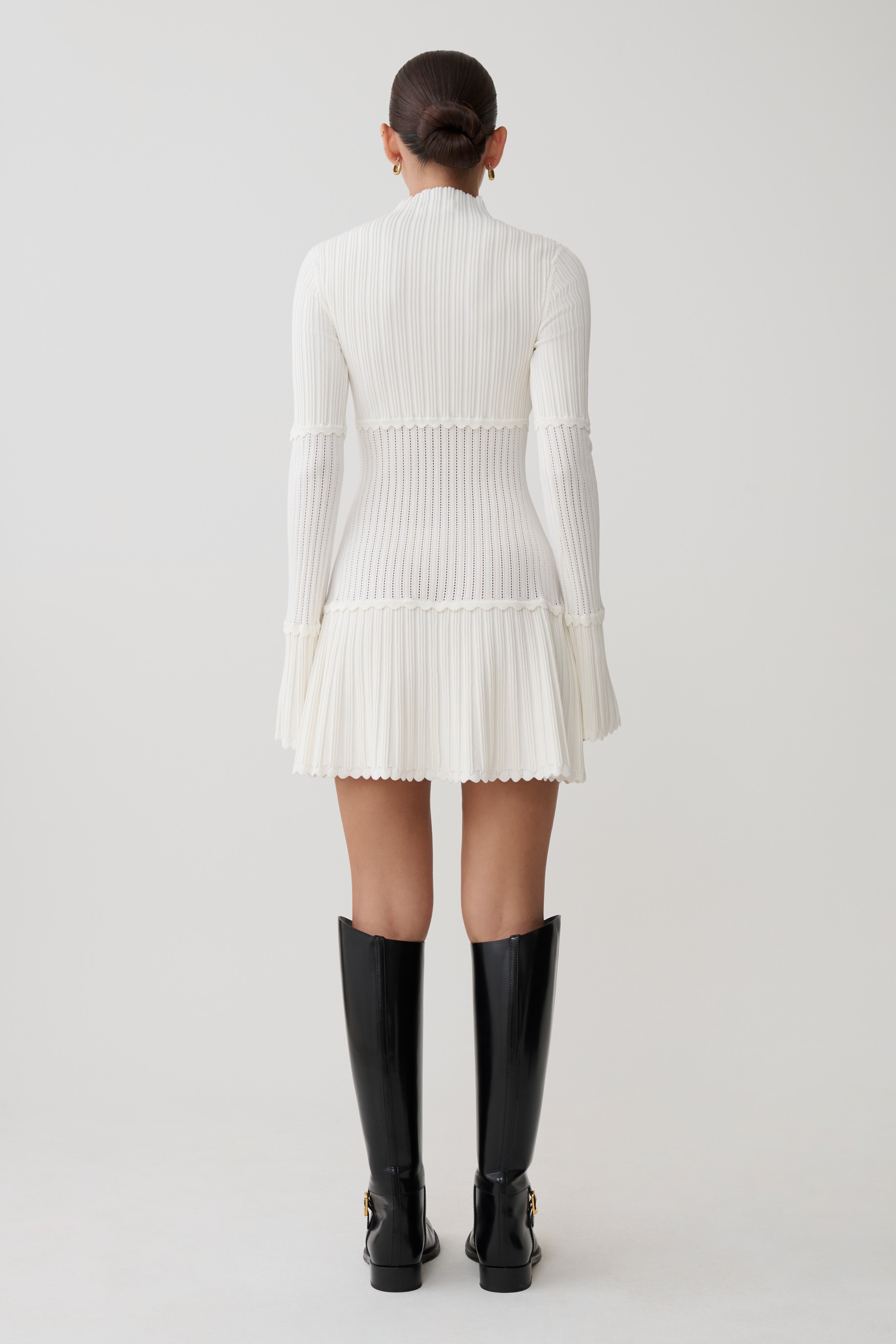 Adena Pointelle Knit Mini Dress - Ivory | MESHKI US
