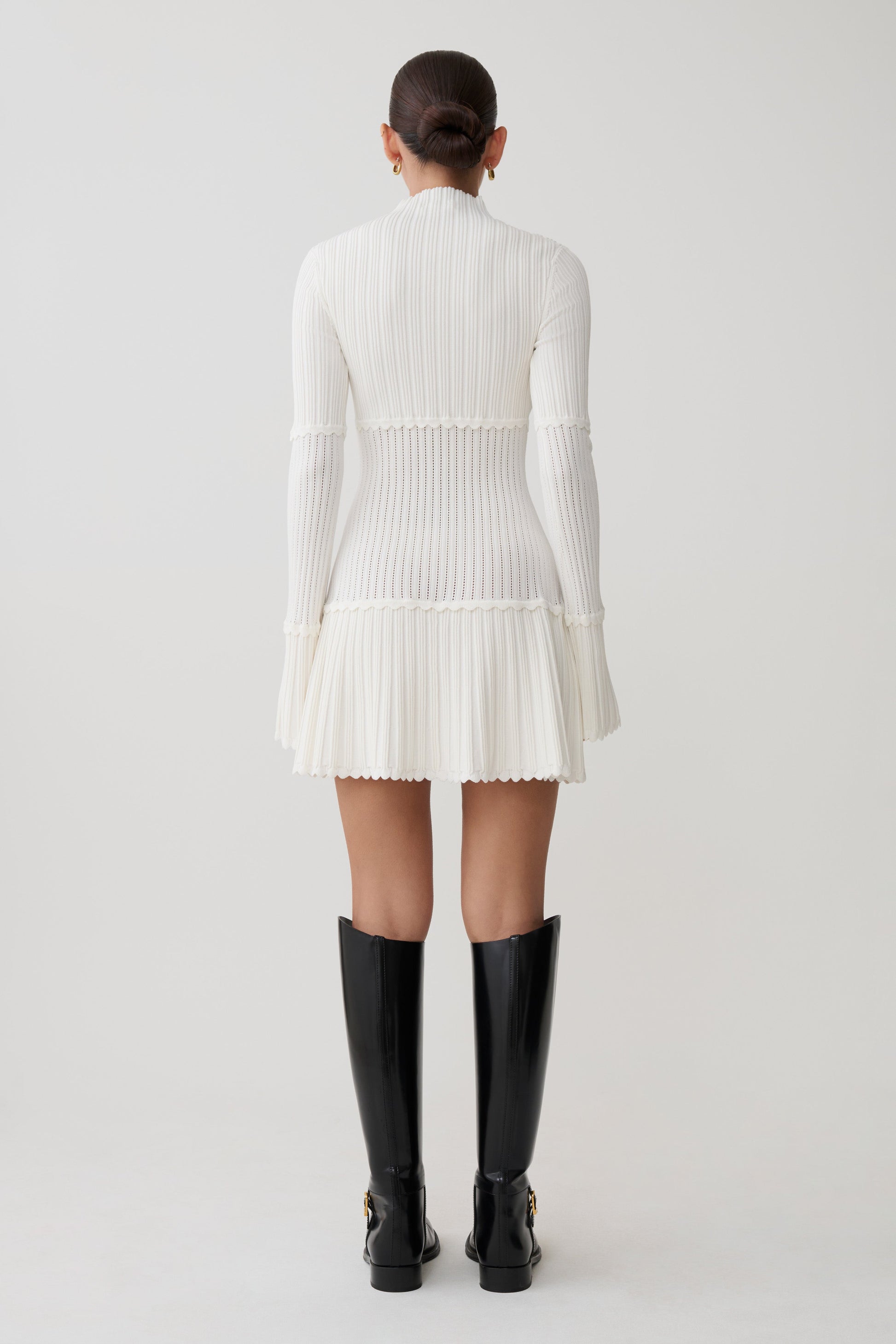 Adena Pointelle Knit Mini Dress / Ivory | MESHKI Adena Pointelle Knit Mini Dress / Ivory | MESHKI