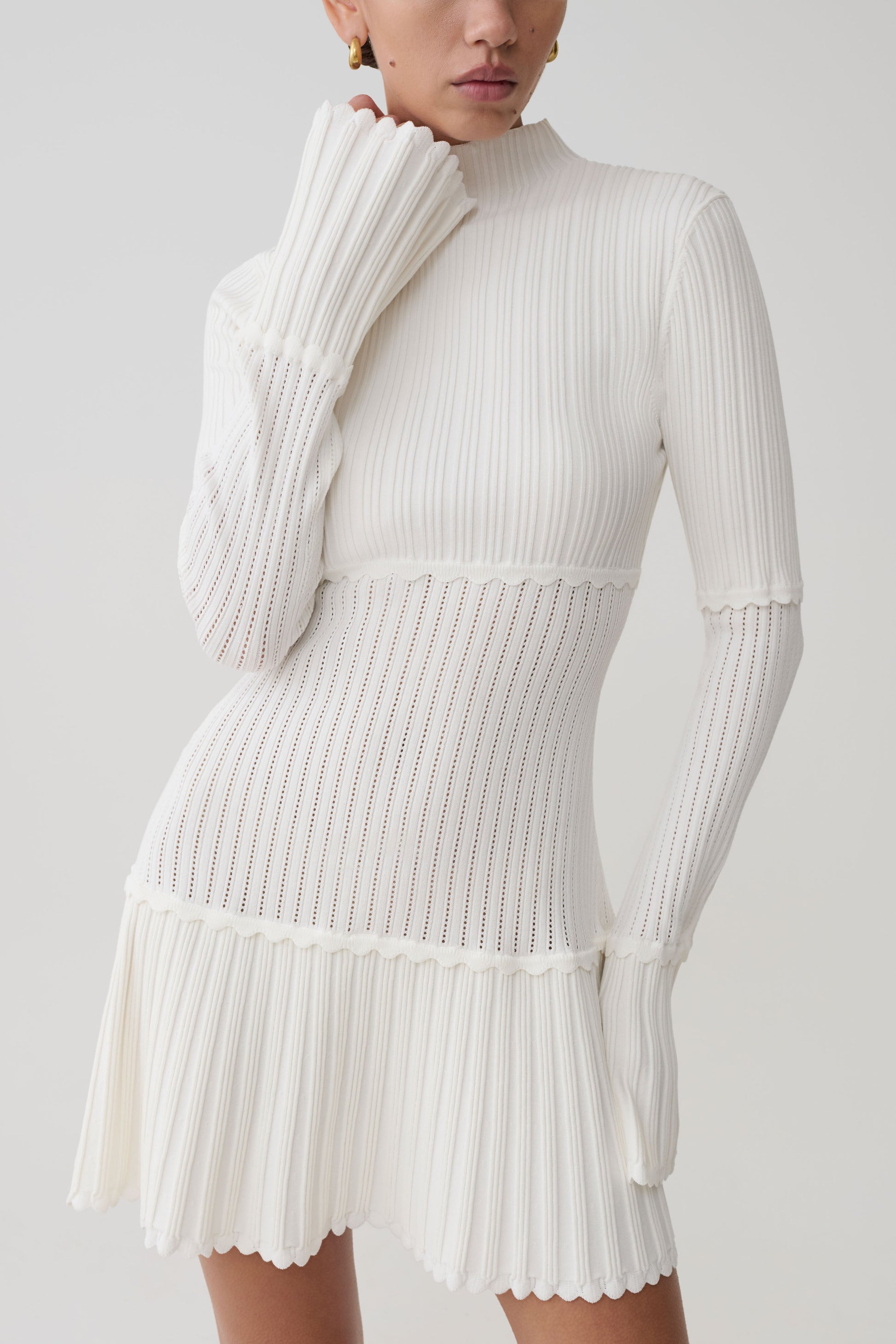 Adena Pointelle Knit Mini Dress / Ivory | Meshki | L Adena Pointelle Knit Mini Dress / Ivory | Meshki | L