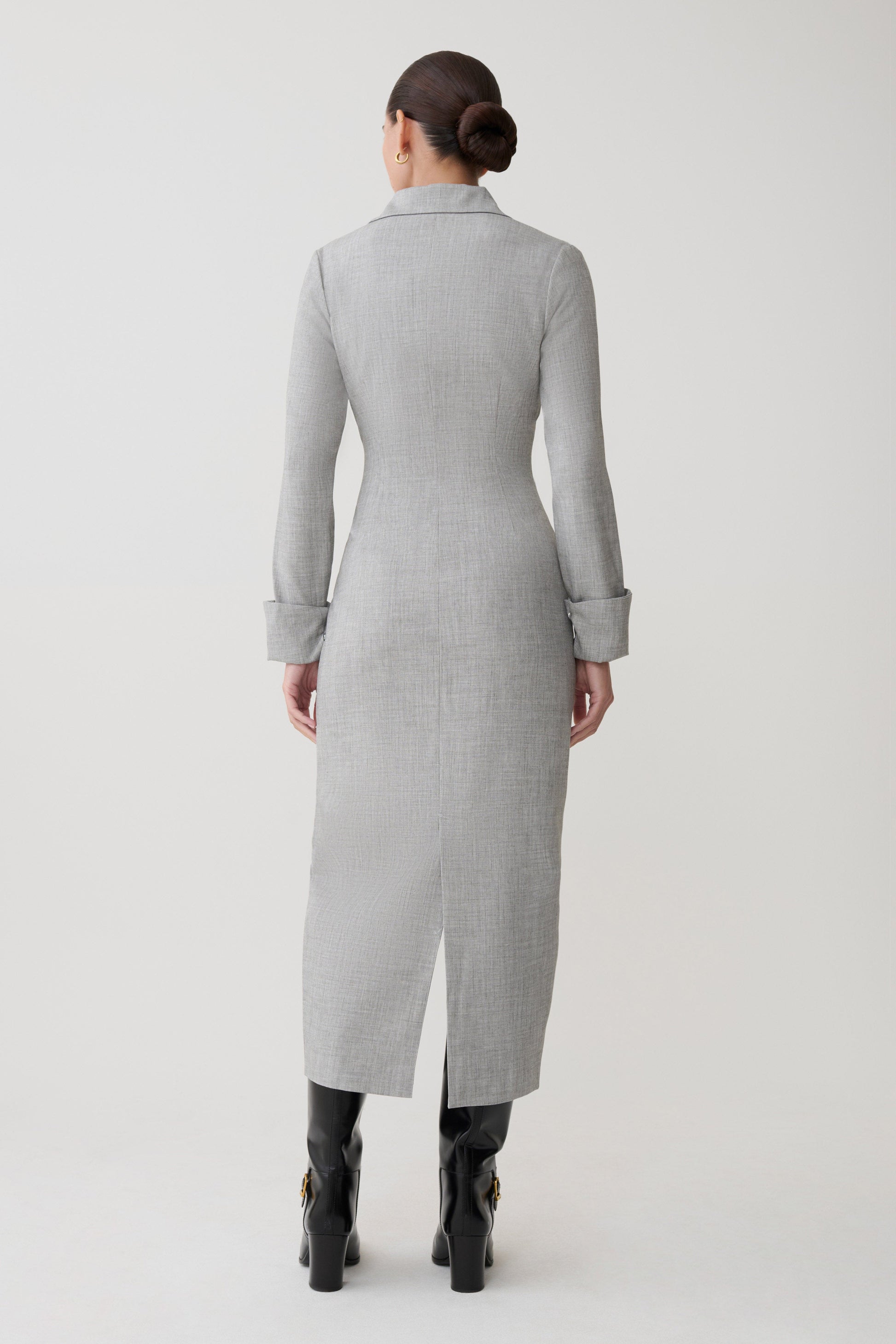 Dorian Fitted Shirt Midi Dress - Charcoal Marle | MESHKI US Dorian Fitted Shirt Midi Dress - Charcoal Marle | MESHKI US