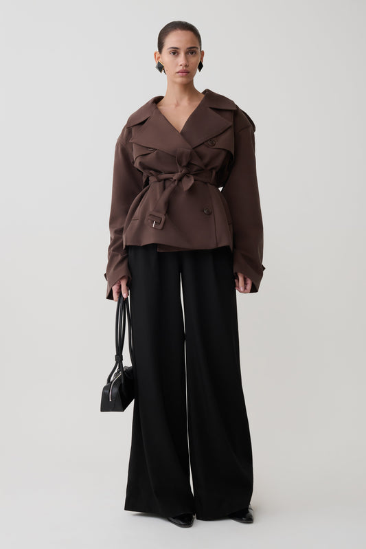 Alden Short Trench Jacket - Chocolate