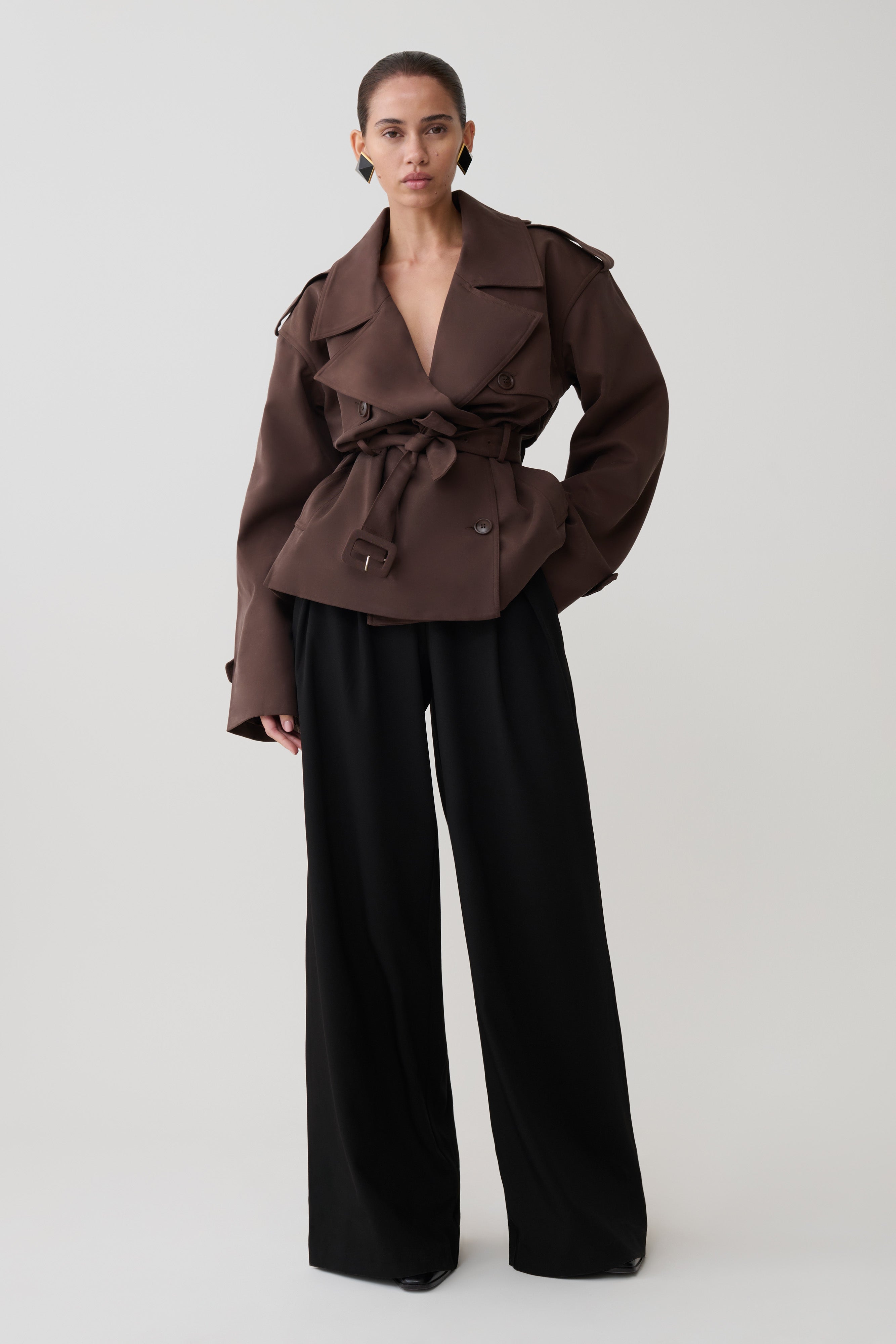 Alden Short Trench Jacket - Chocolate | MESHKI US