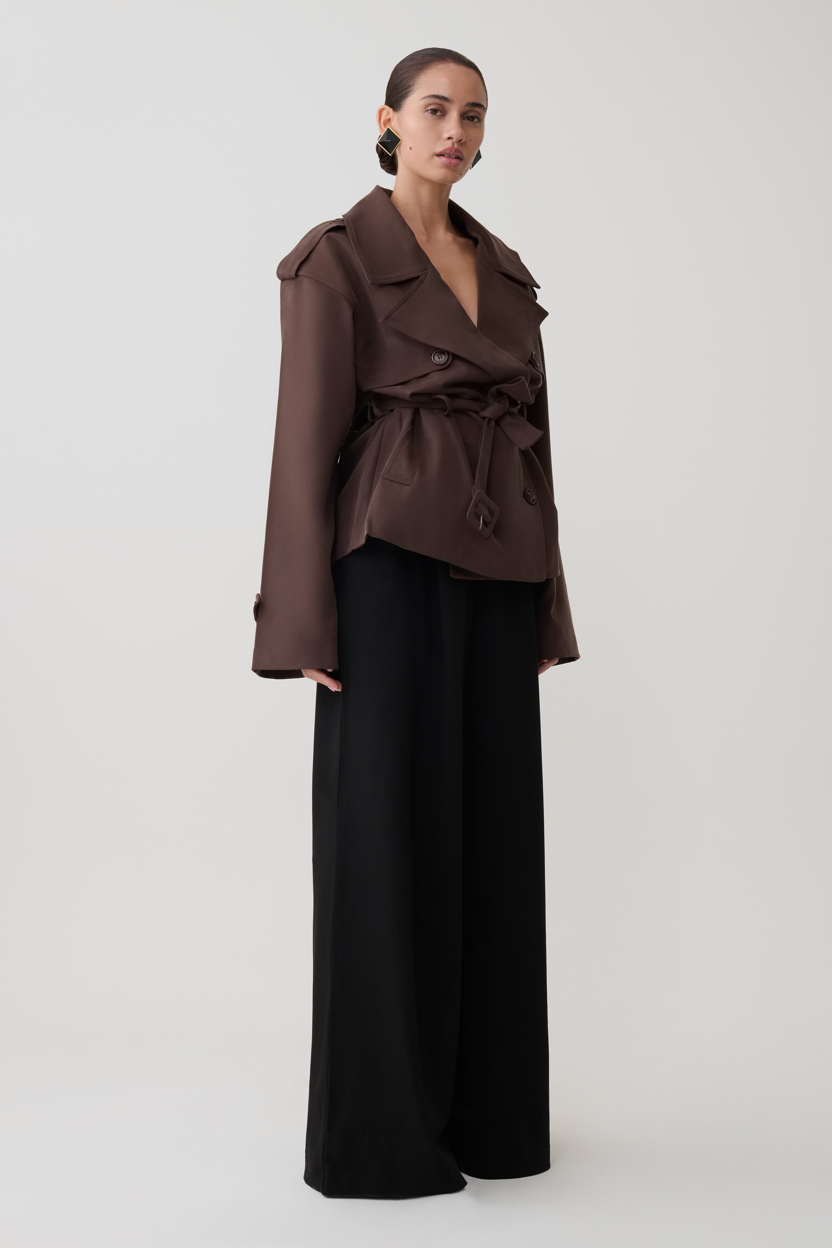 Alden Short Trench Jacket - Chocolate | MESHKI US