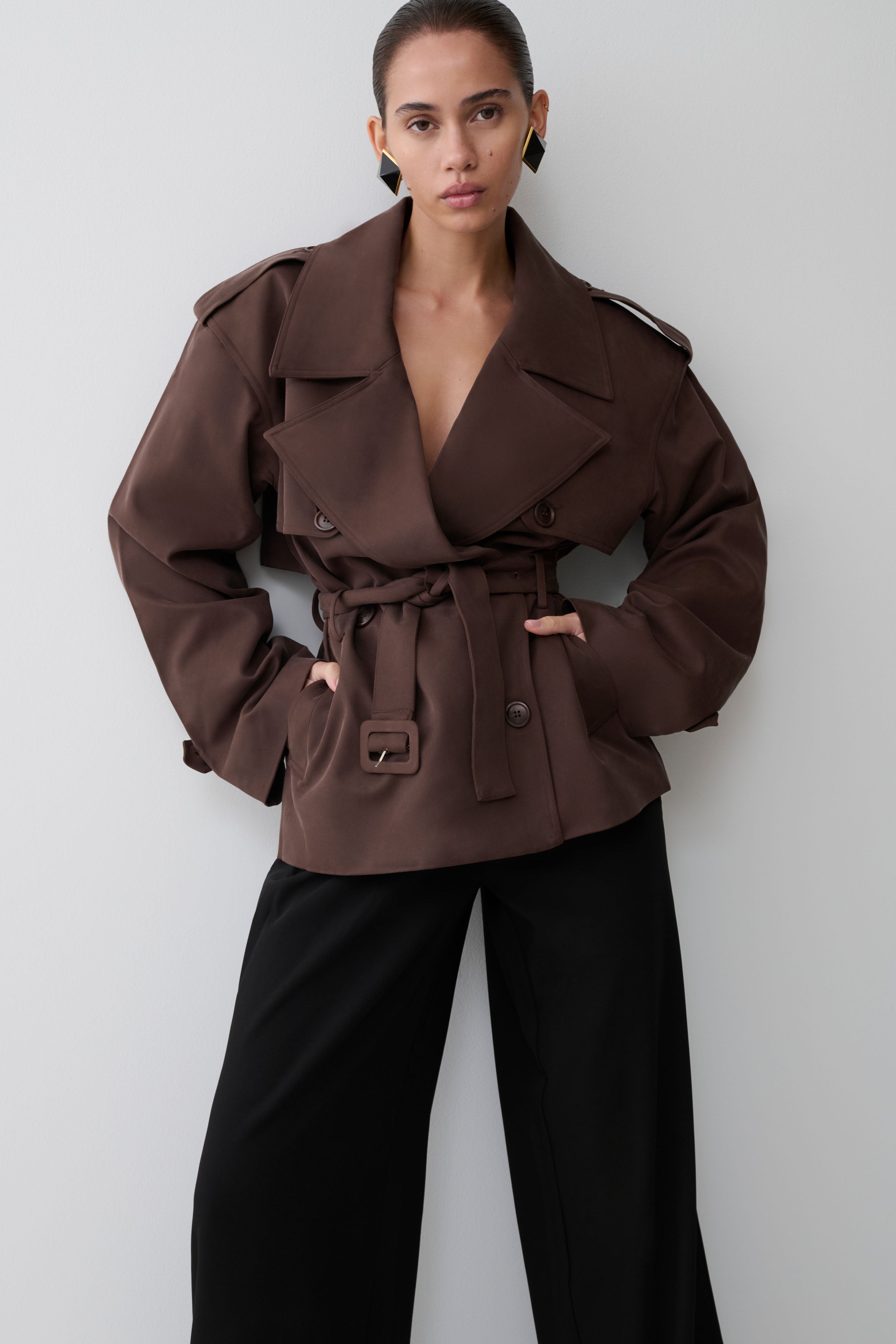 Alden Short Trench Jacket - Chocolate | MESHKI US