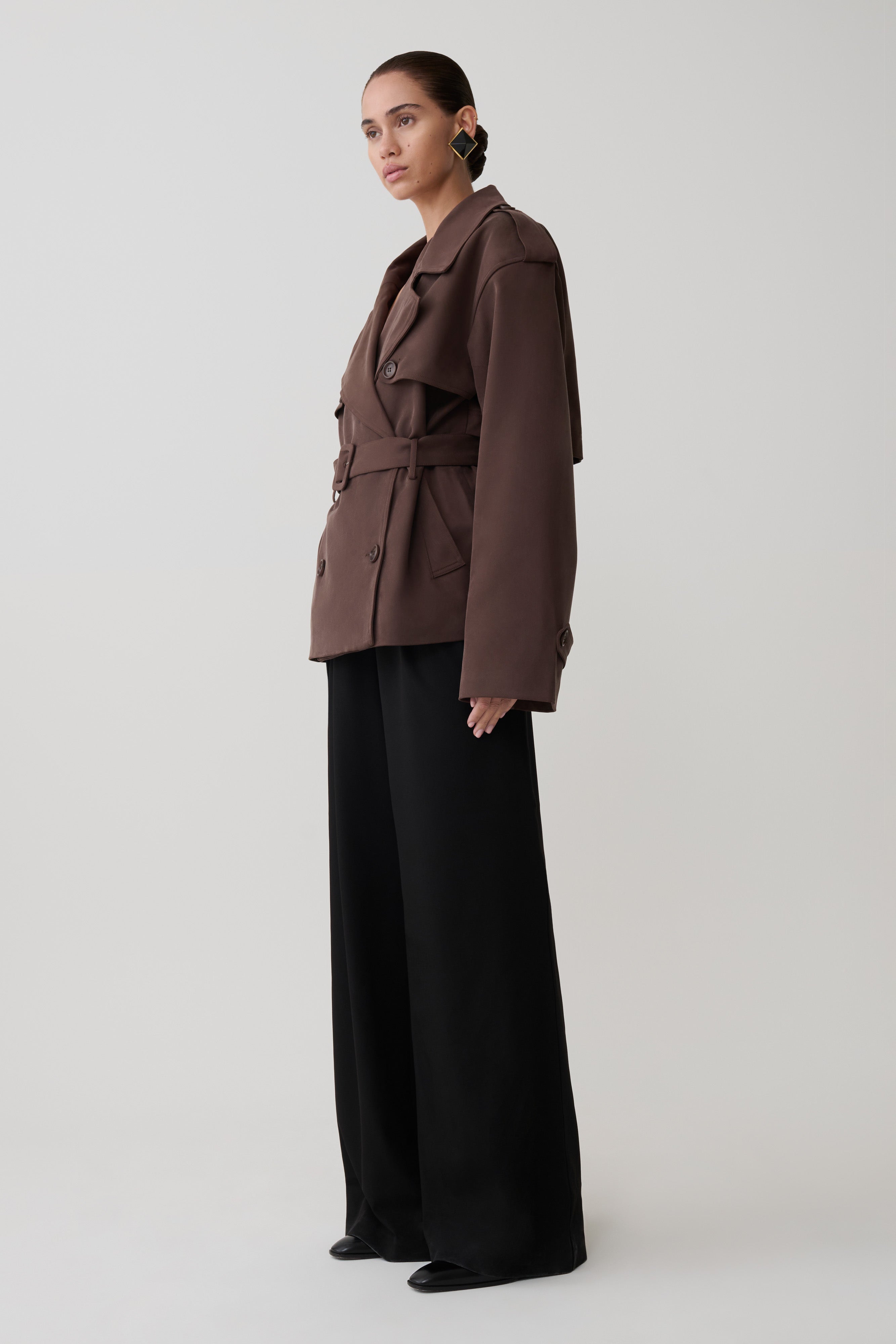 Alden Short Trench Jacket - Chocolate | MESHKI US