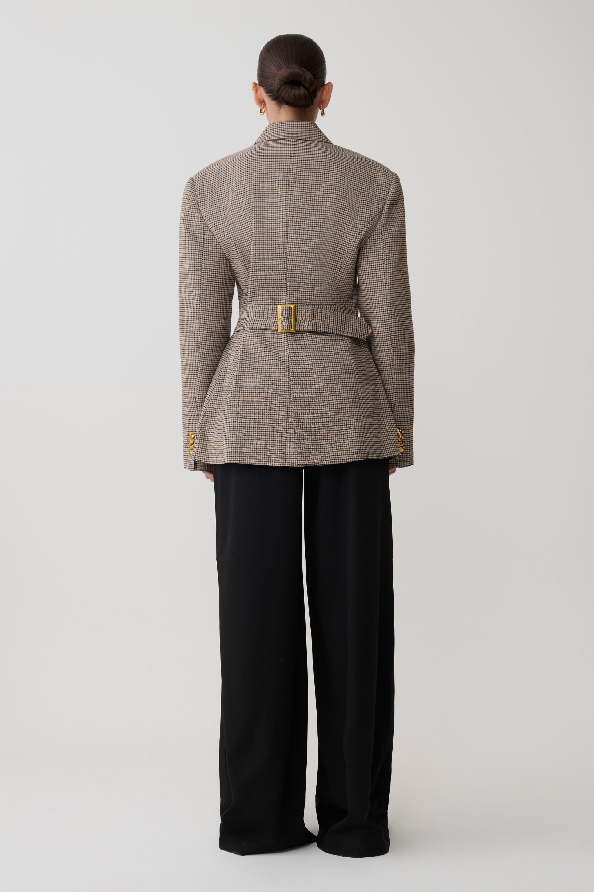 Mila Shaped Blazer - Tan Check | MESHKI US Mila Shaped Blazer - Tan Check | MESHKI US