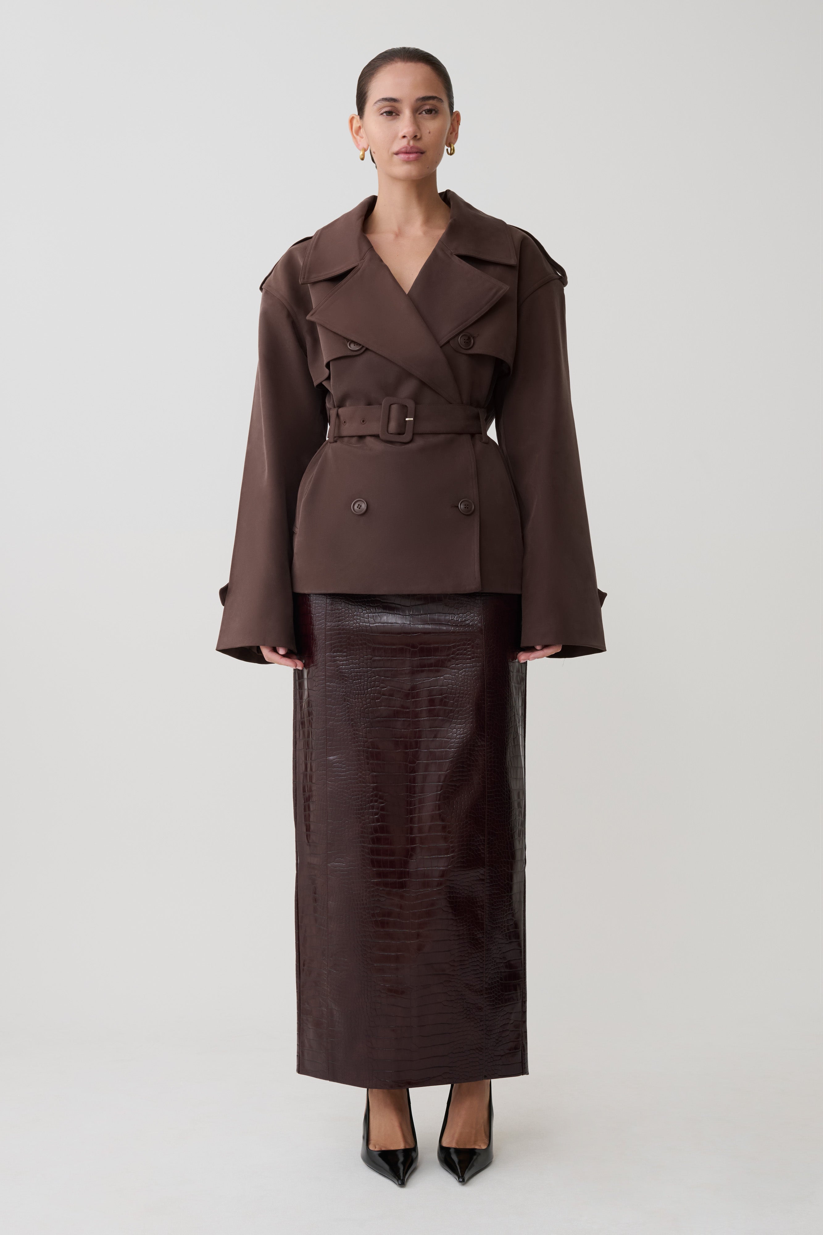 Alden Short Trench Jacket - Chocolate | MESHKI US