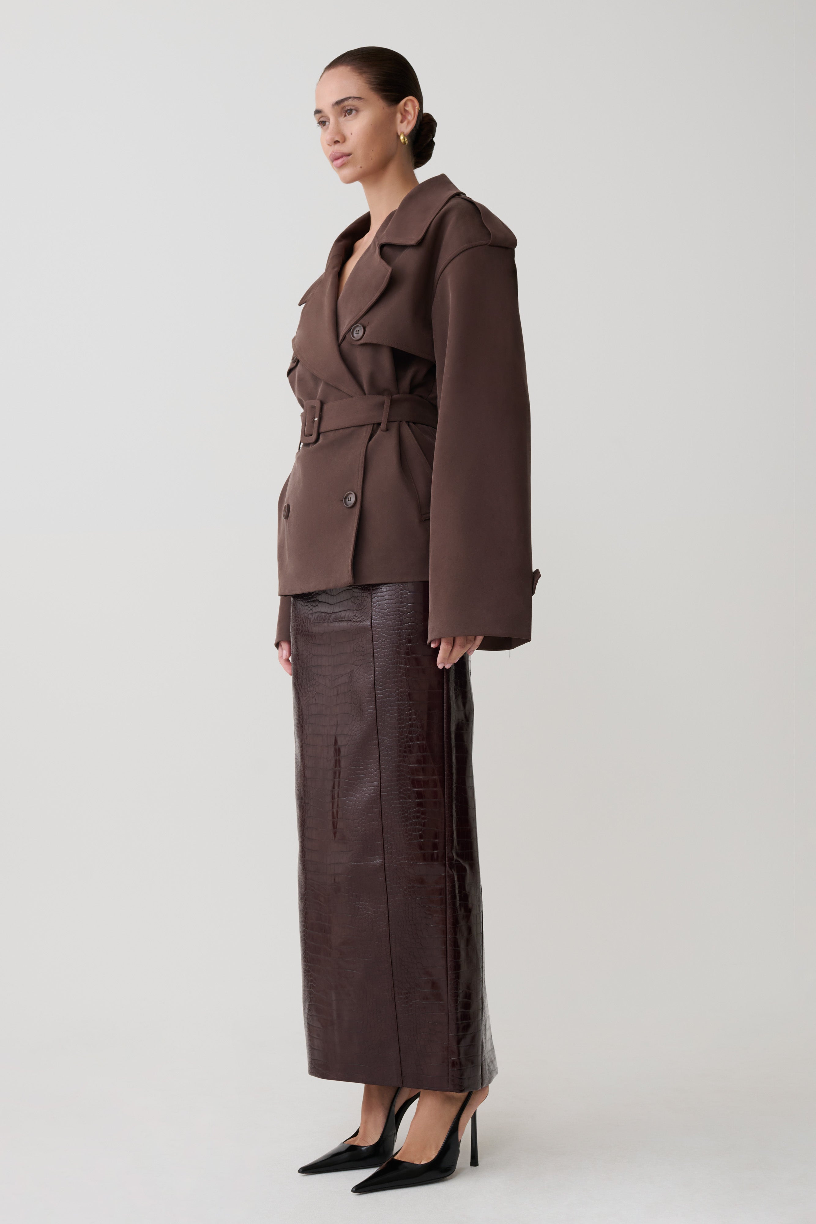 Alden Short Trench Jacket - Chocolate | MESHKI US