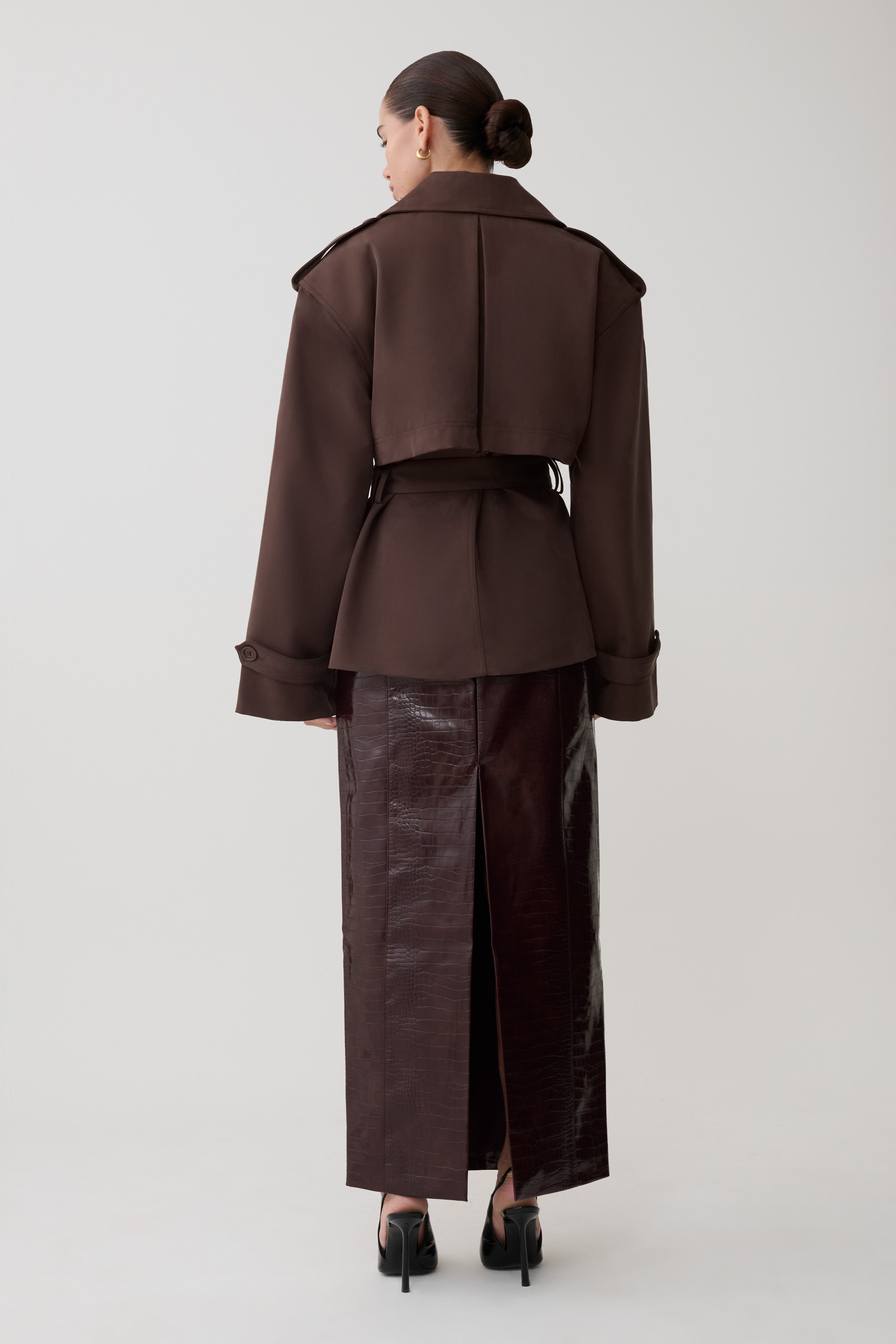 Alden Short Trench Jacket - Chocolate | MESHKI US