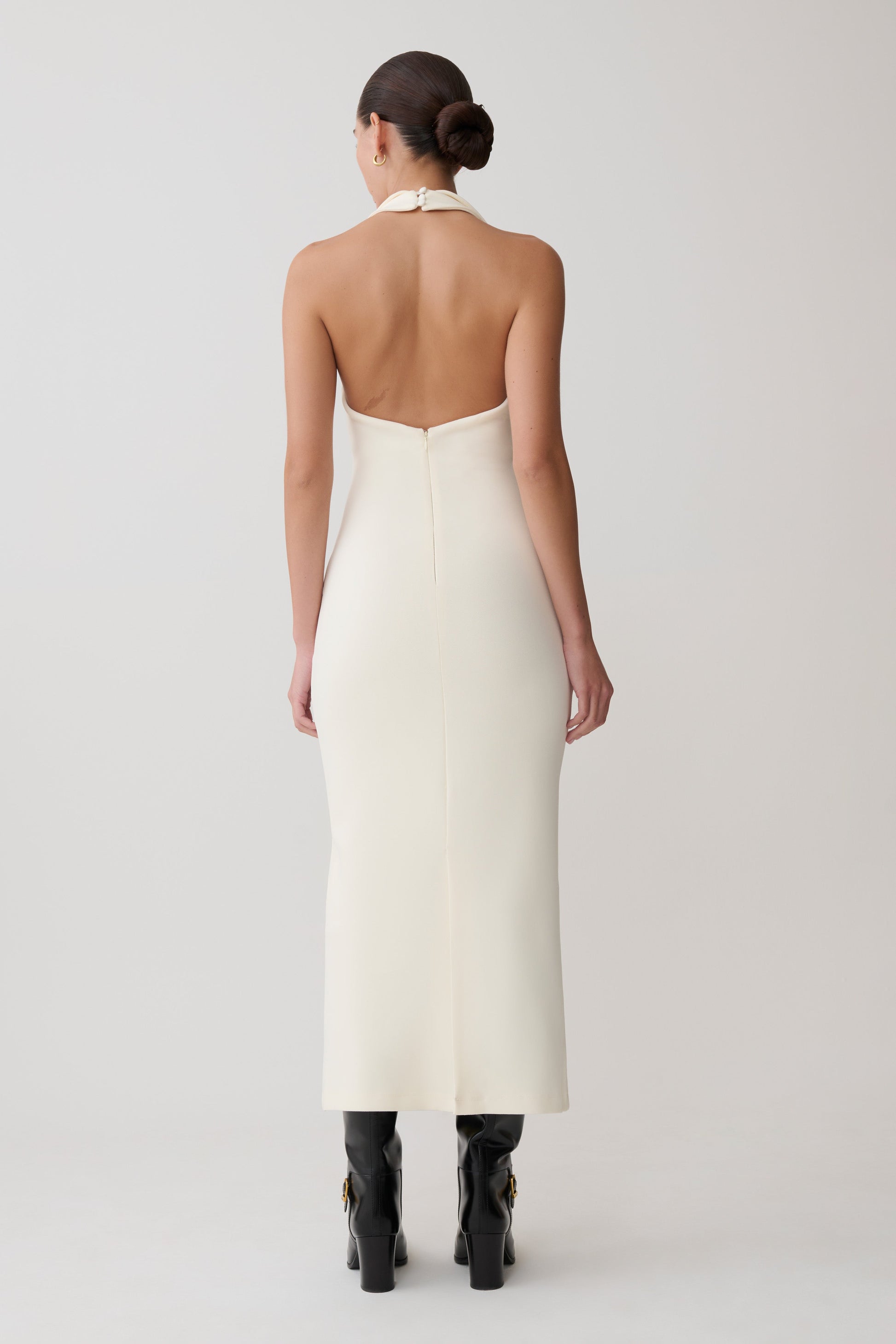 Annita Crepe Halter Midi Dress - Ivory | MESHKI US Annita Crepe Halter Midi Dress - Ivory | MESHKI US