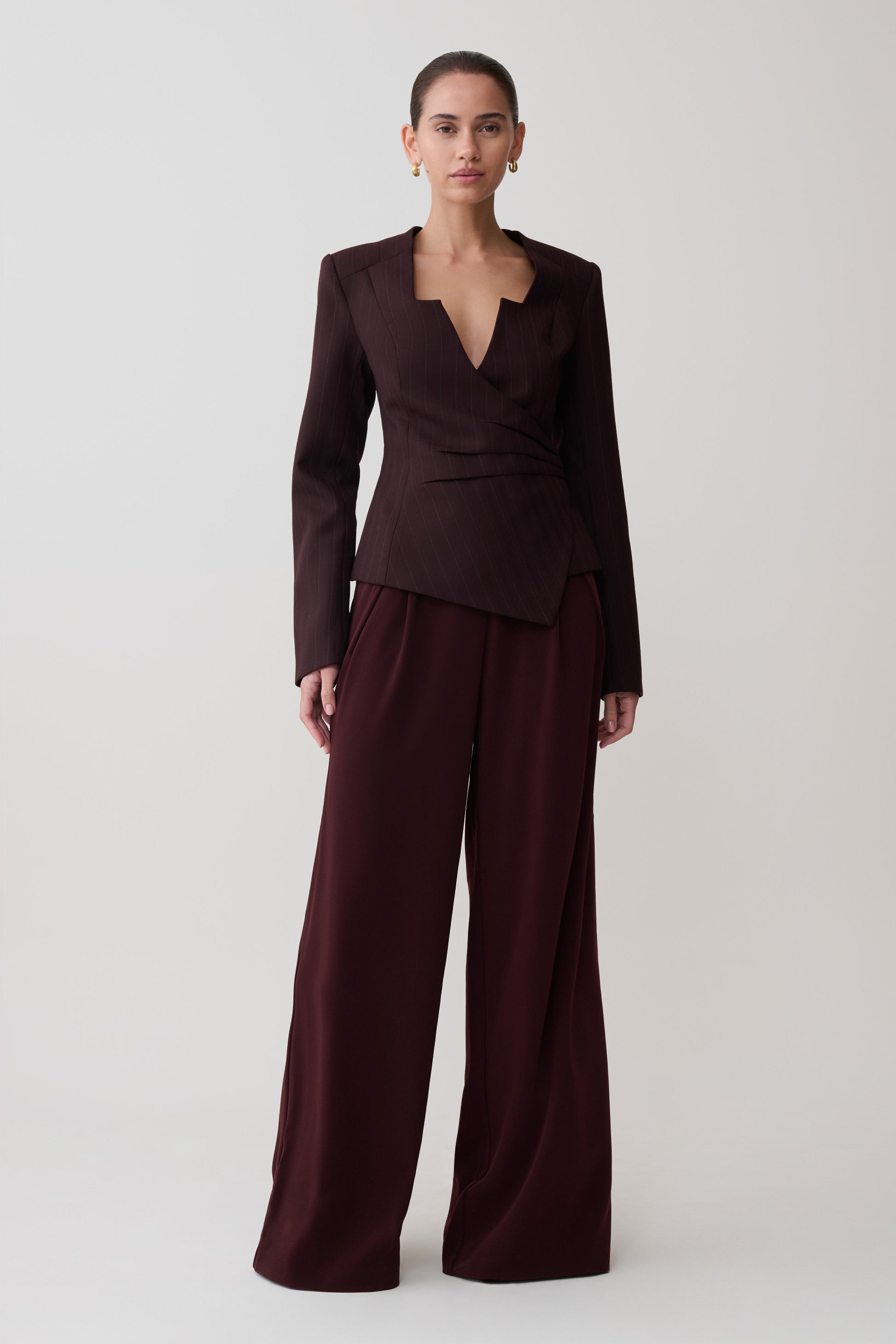 Agatha Square Neck Blazer - Plum Pinstripe #5