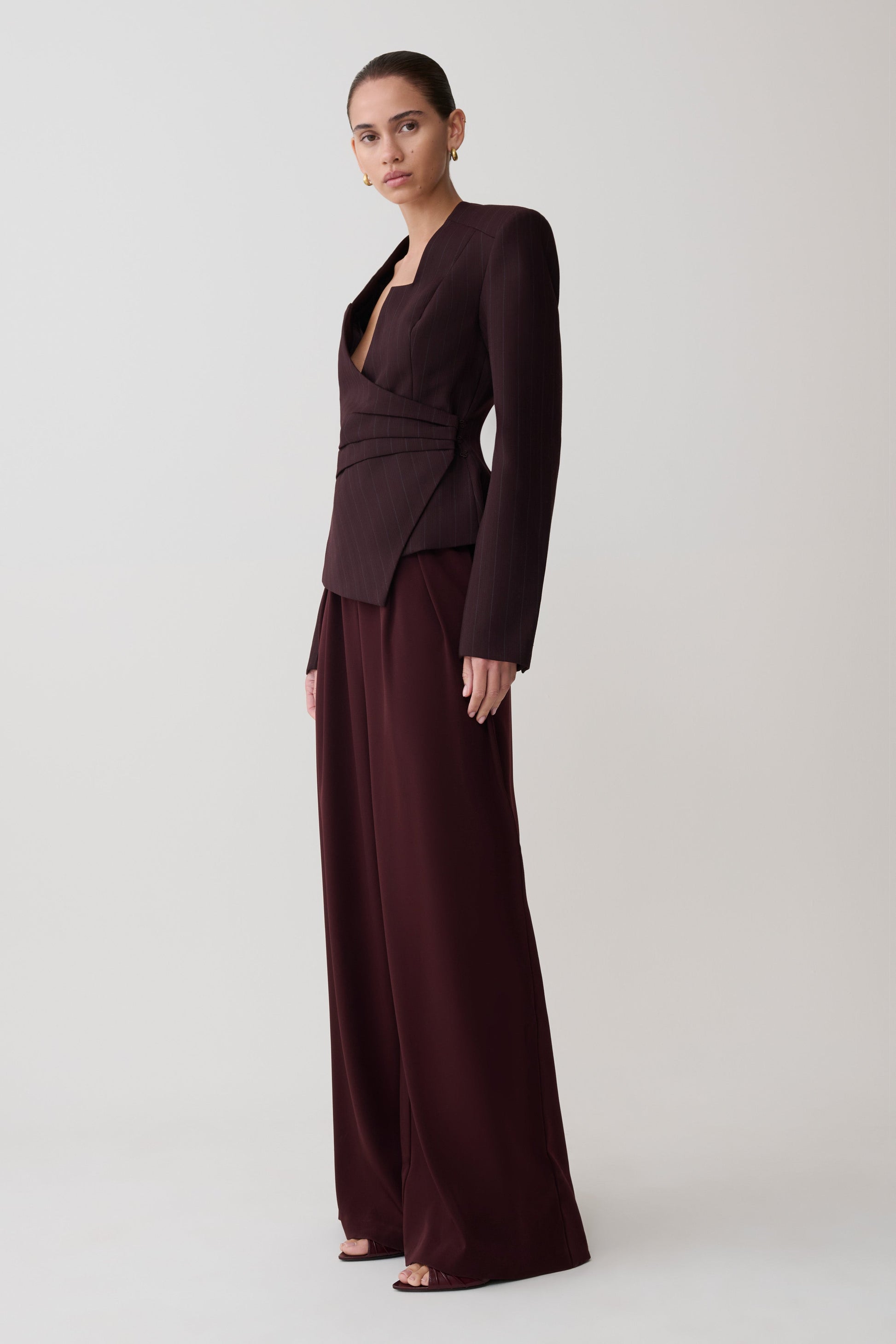 Agatha Square Neck Blazer - Plum Pinstripe #7