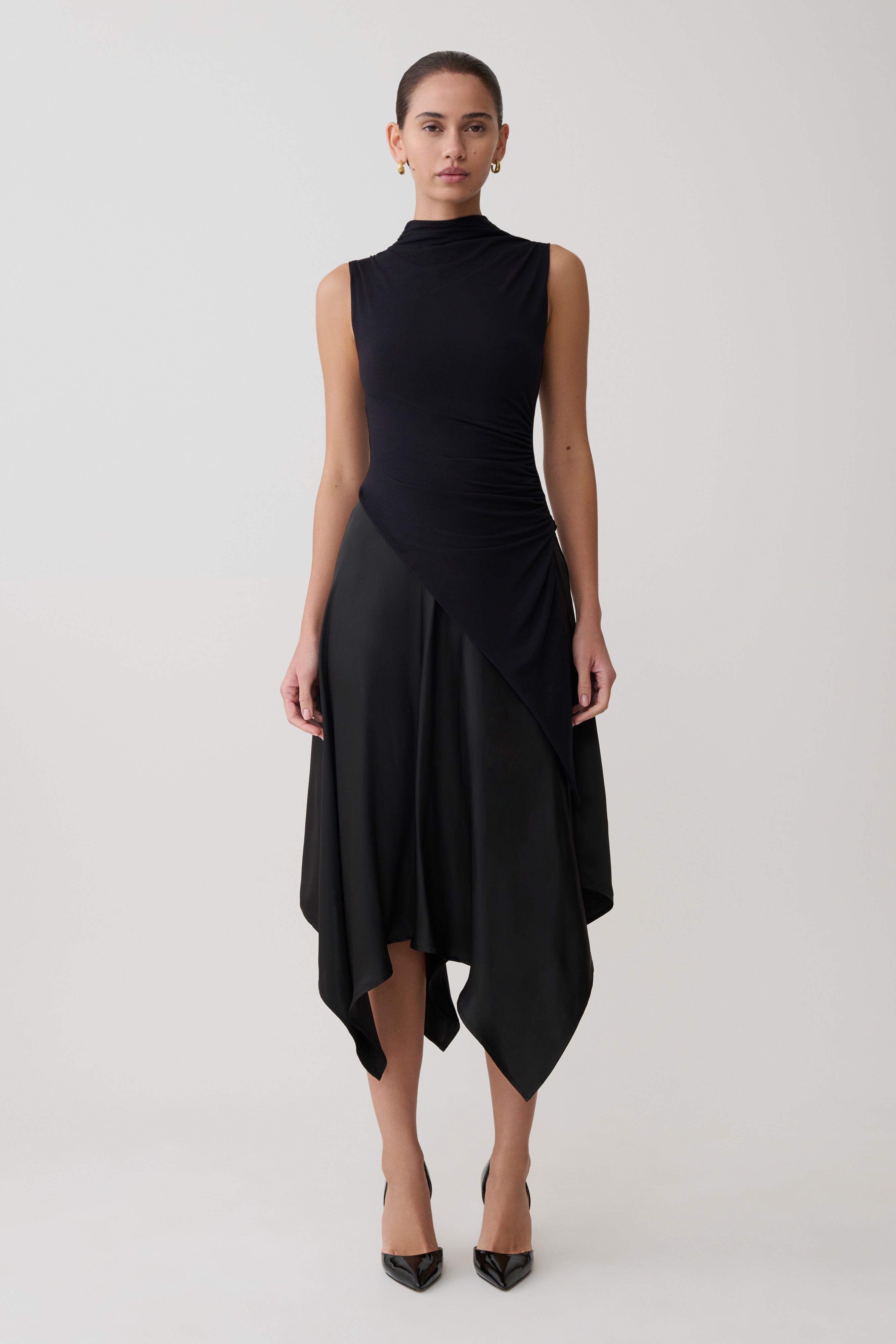 Suong High Neck Gathered Top - Black | MESHKI US