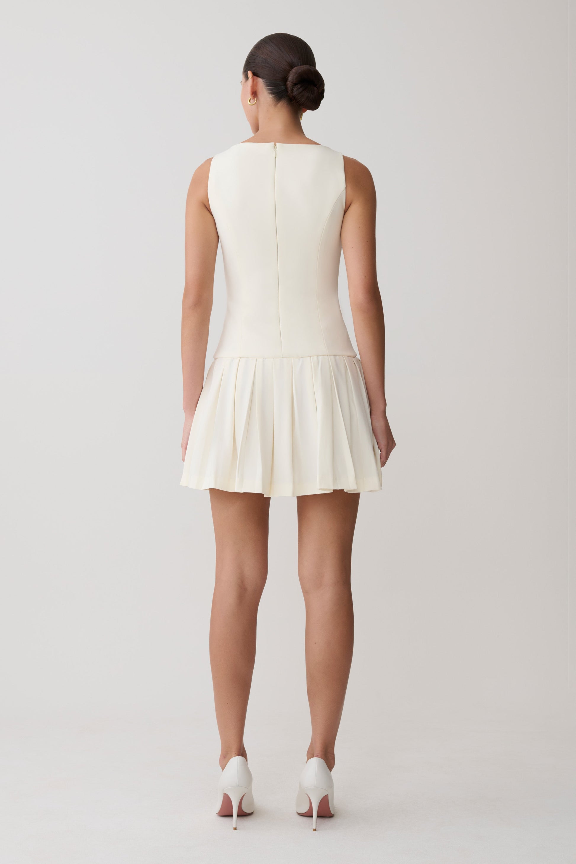 mini pleated dress Mackenzie Sleeveless Pleated Mini Dress / Ivory | MESHKI