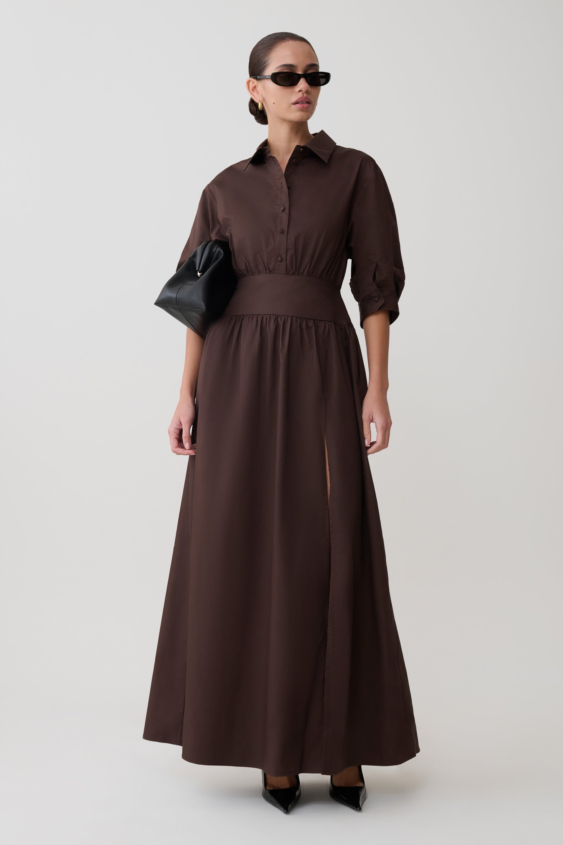 Isolde Long Sleeve Cotton Maxi Dress / Dark Chocolate | MESHKI | XXL Isolde Long Sleeve Cotton Maxi Dress / Dark Chocolate | MESHKI | XXL