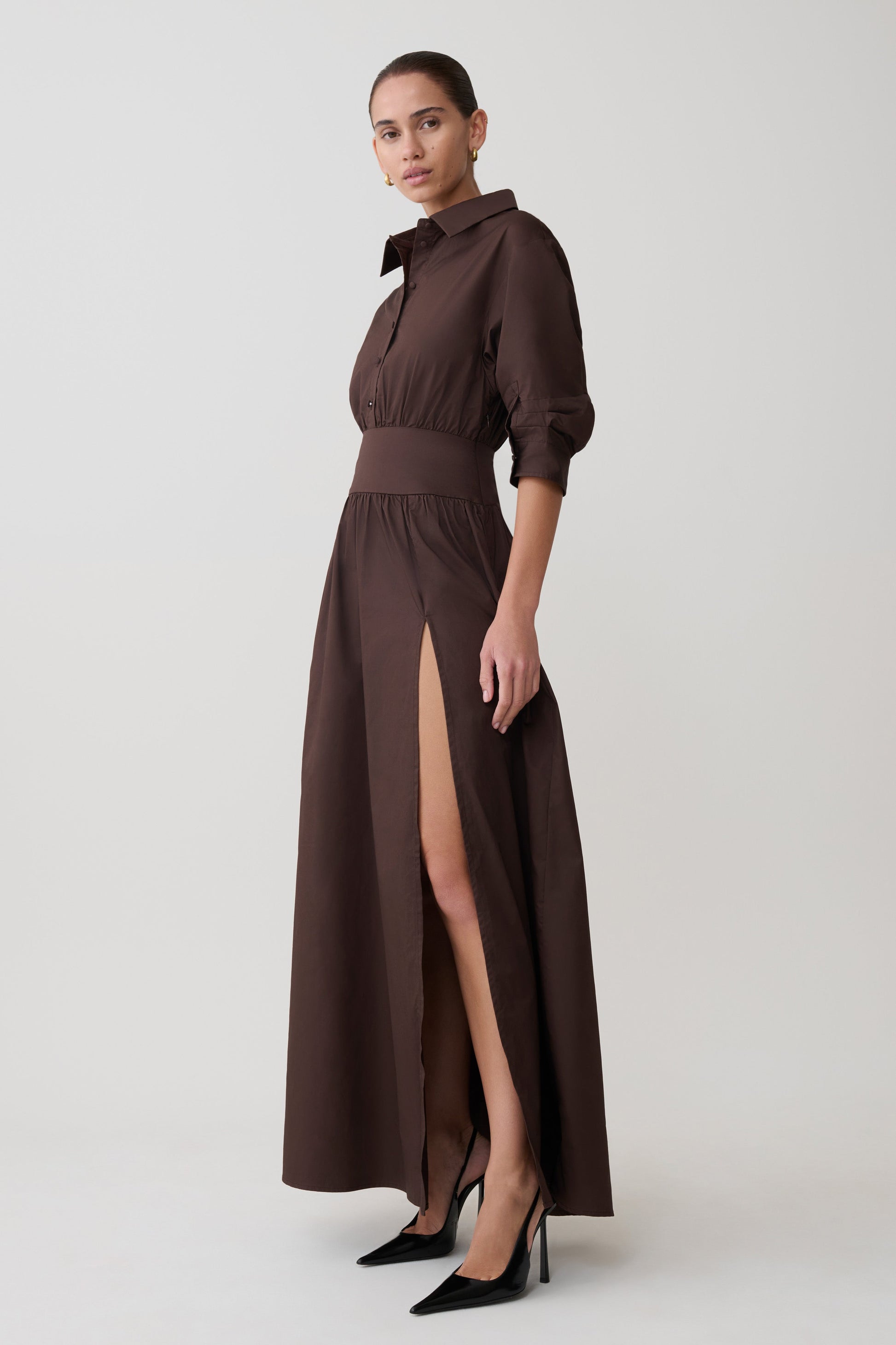 Isolde Long Sleeve Cotton Maxi Dress / Dark Chocolate | MESHKI