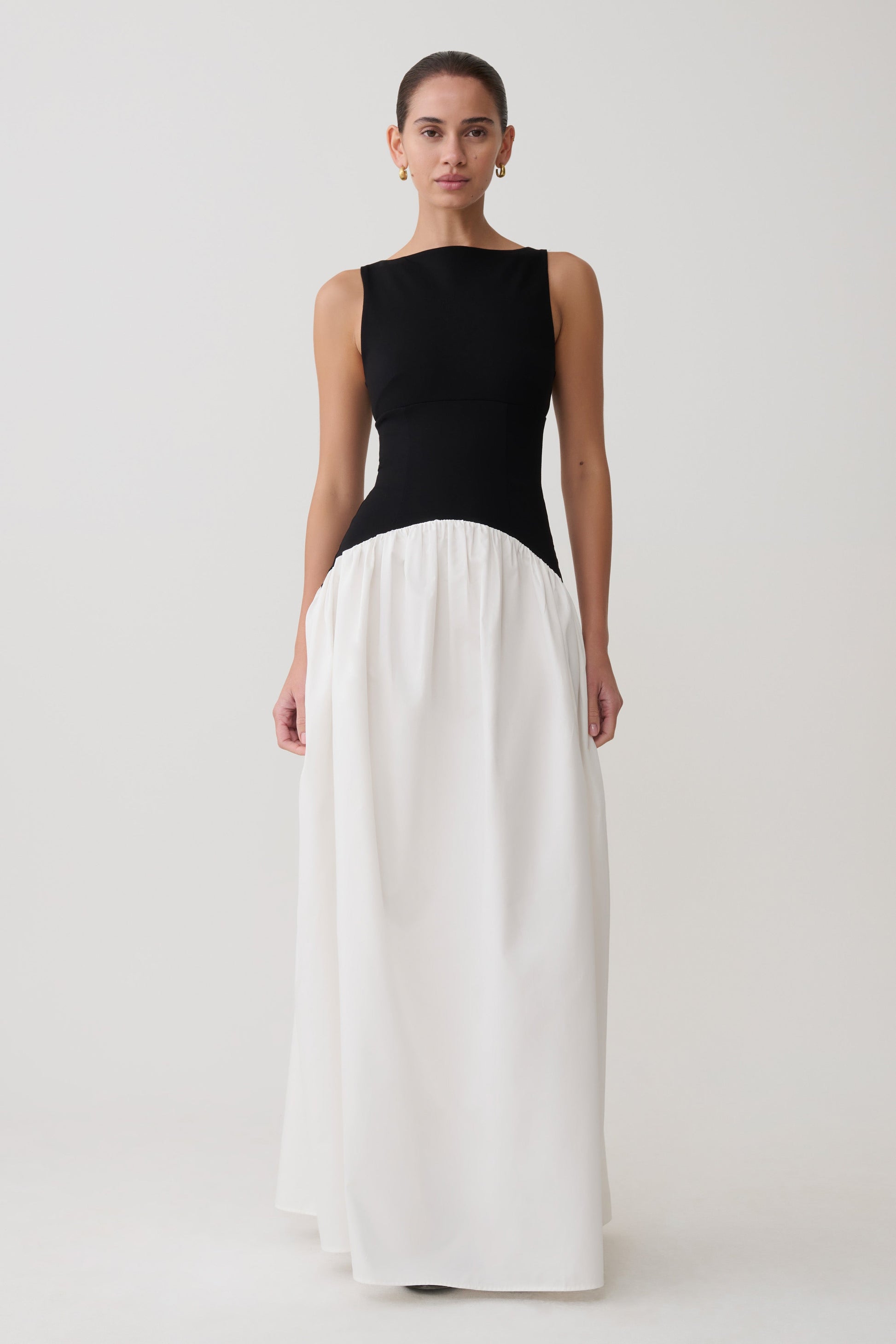 stylish 100 linen dresses aliexpress black Acacia Contrast Sleeveless Maxi Dress - Black/White