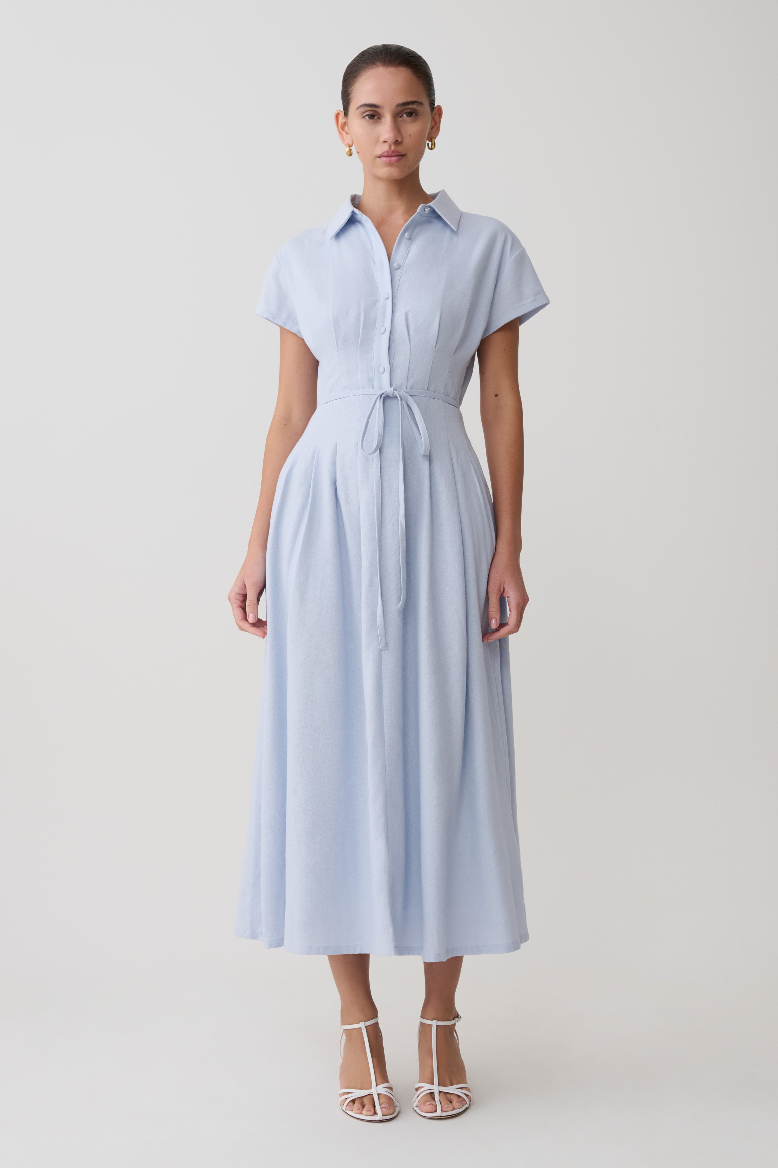 midi collar dress for ladies The White Collared Twist Backless Midi Dress
