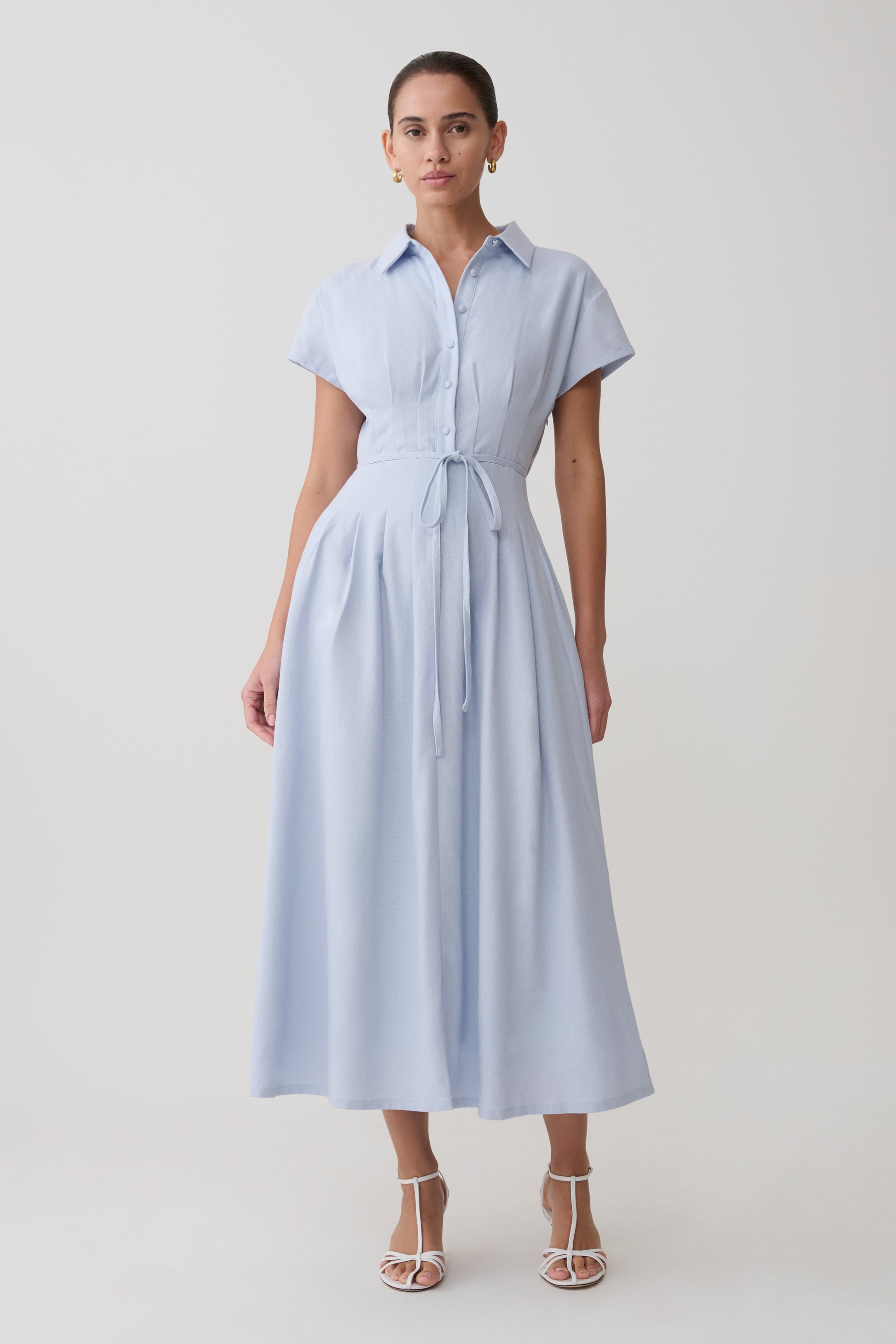 Aysha Buttoned Linen Midi Dress / Cornflower Blue | MESHKI | XS Aysha Buttoned Linen Midi Dress / Cornflower Blue | MESHKI | XS