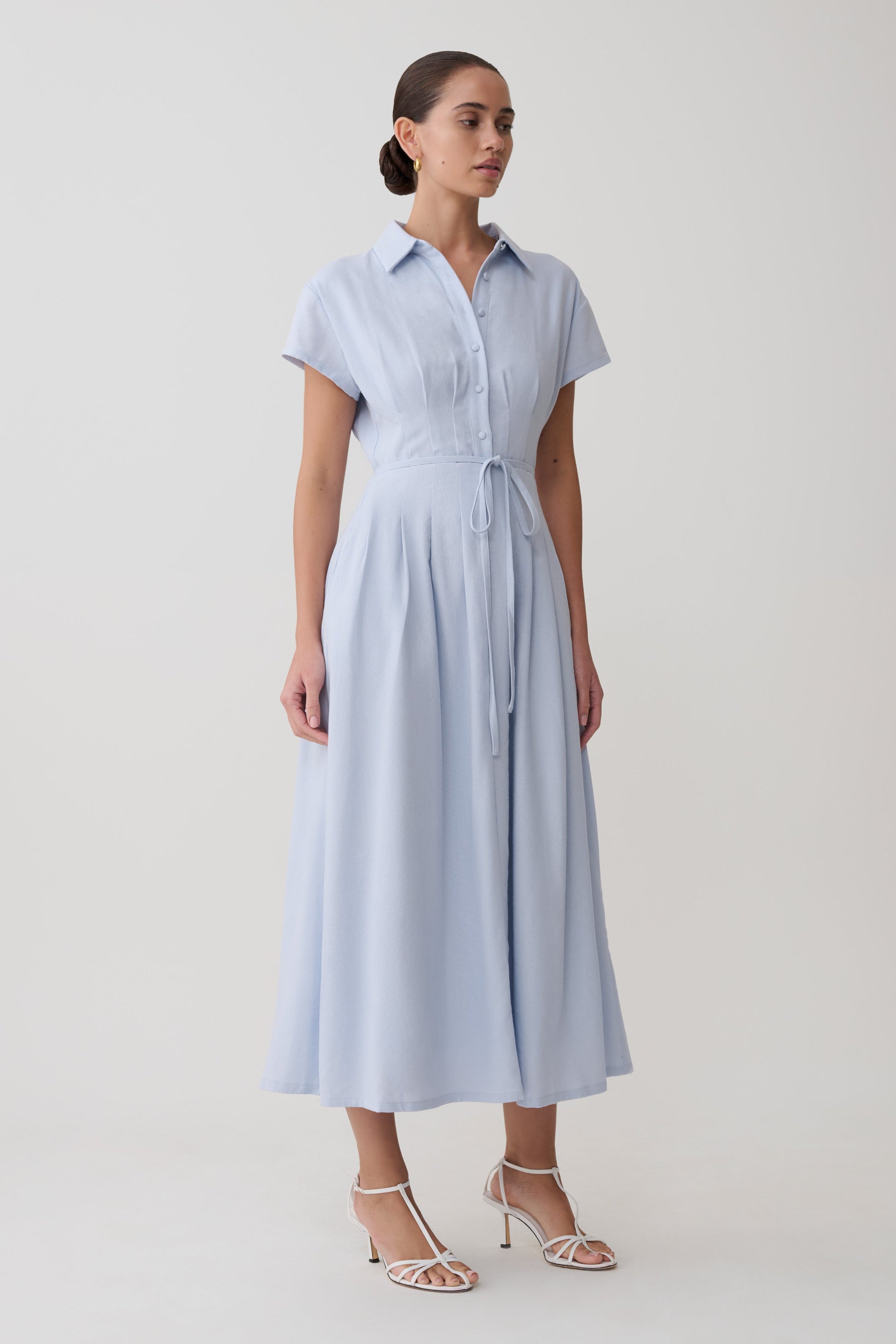 Aysha Buttoned Linen Midi Dress / Cornflower Blue | MESHKI | XS Aysha Buttoned Linen Midi Dress / Cornflower Blue | MESHKI | XS
