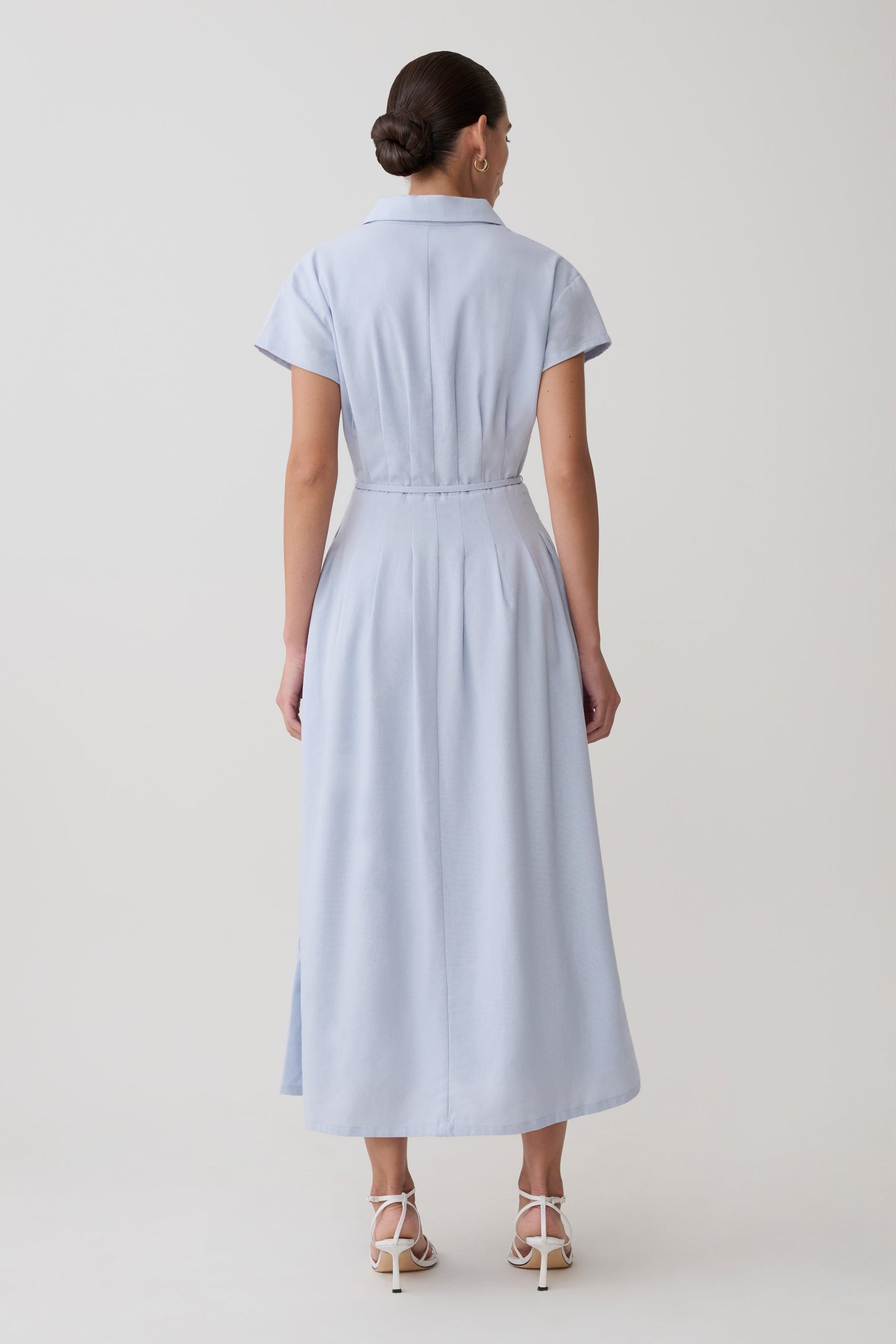 Aysha Buttoned Linen Midi Dress - Cornflower Blue