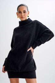 Celeste Long Sleeve Knit Mini Dress - Black