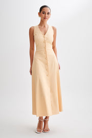 Theodora Cotton Buttoned Midi Dress - Peach