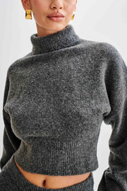 Darius Turtleneck Knit Crop Top - Charcoal
